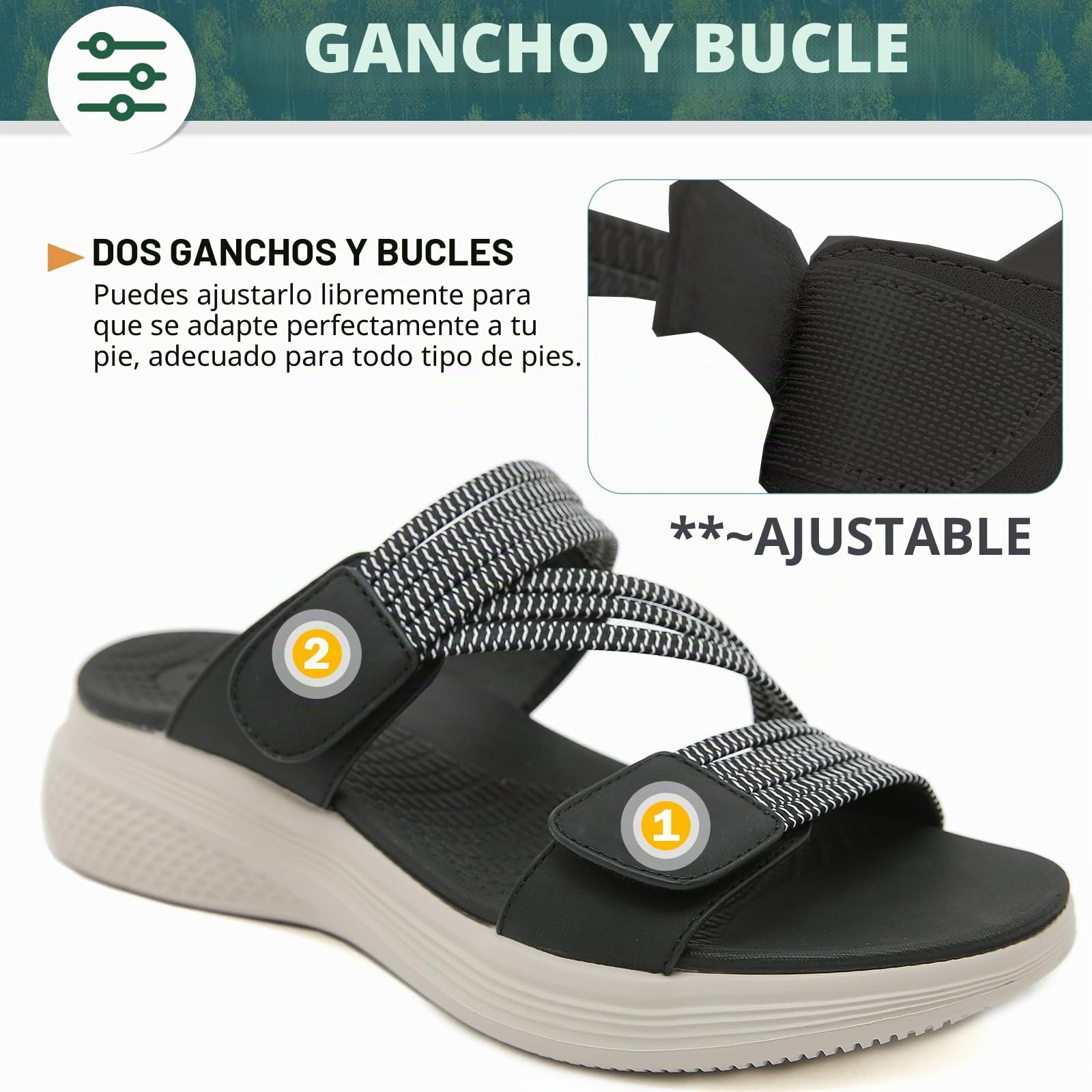 Sandalias Deportivas Mujer Verano Comodas Caminar Antideslizantes Ligera Ajustables Zapatillas Negro 42
