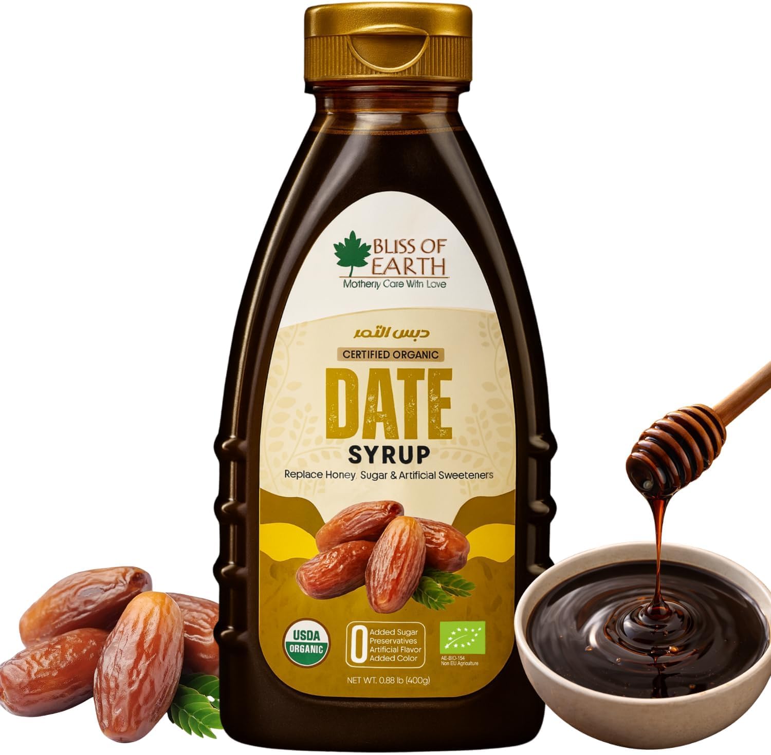 Dates Syrup Without Sugar Organic 400g, Prepared Using Carefully Selected UAE Dates, Vegan & Clean Label Healthy Alternative to Honey & Maple Syrup, Antioxidants Rich Sugar Free Date Honey,