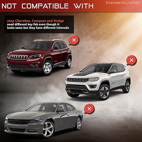 Miniatura 4 de StandardAutoPart Llavero inteligente de repuesto sin llave compatible con Jeep Grand Cherokee 2014 2015 2016 2017 2018 2019 2020 M3N40821302