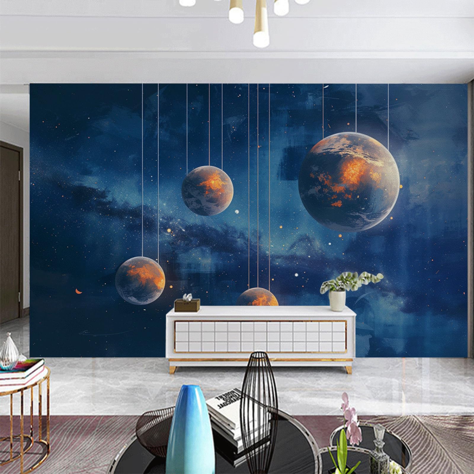 Fotomurales Decorativos Pared Círculo Azul Marino Murales Papel Pintado Pared Dormitorio Infantil Salón Antecedentes Televisivos Sin Pegamento Tela de Seda Papel Pintado 190x148cm