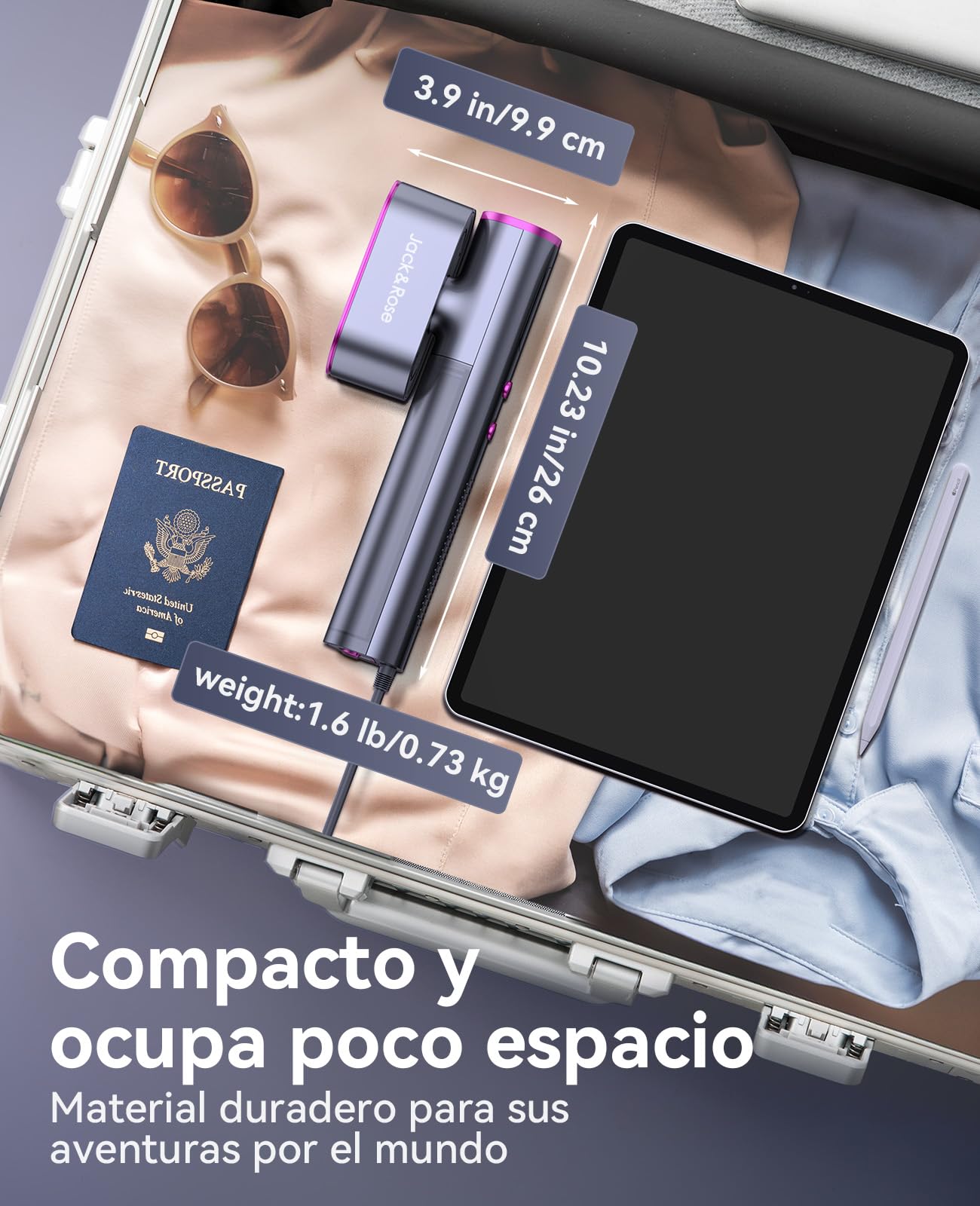 Plancha de Vapor Viaje con voltaje mundial, 100-240V plancha vapor, Vapor continuo 22g/min Calentamiento rápido en 15s, 3 modos de planchado, 1000W Steamer para viajes y en casa