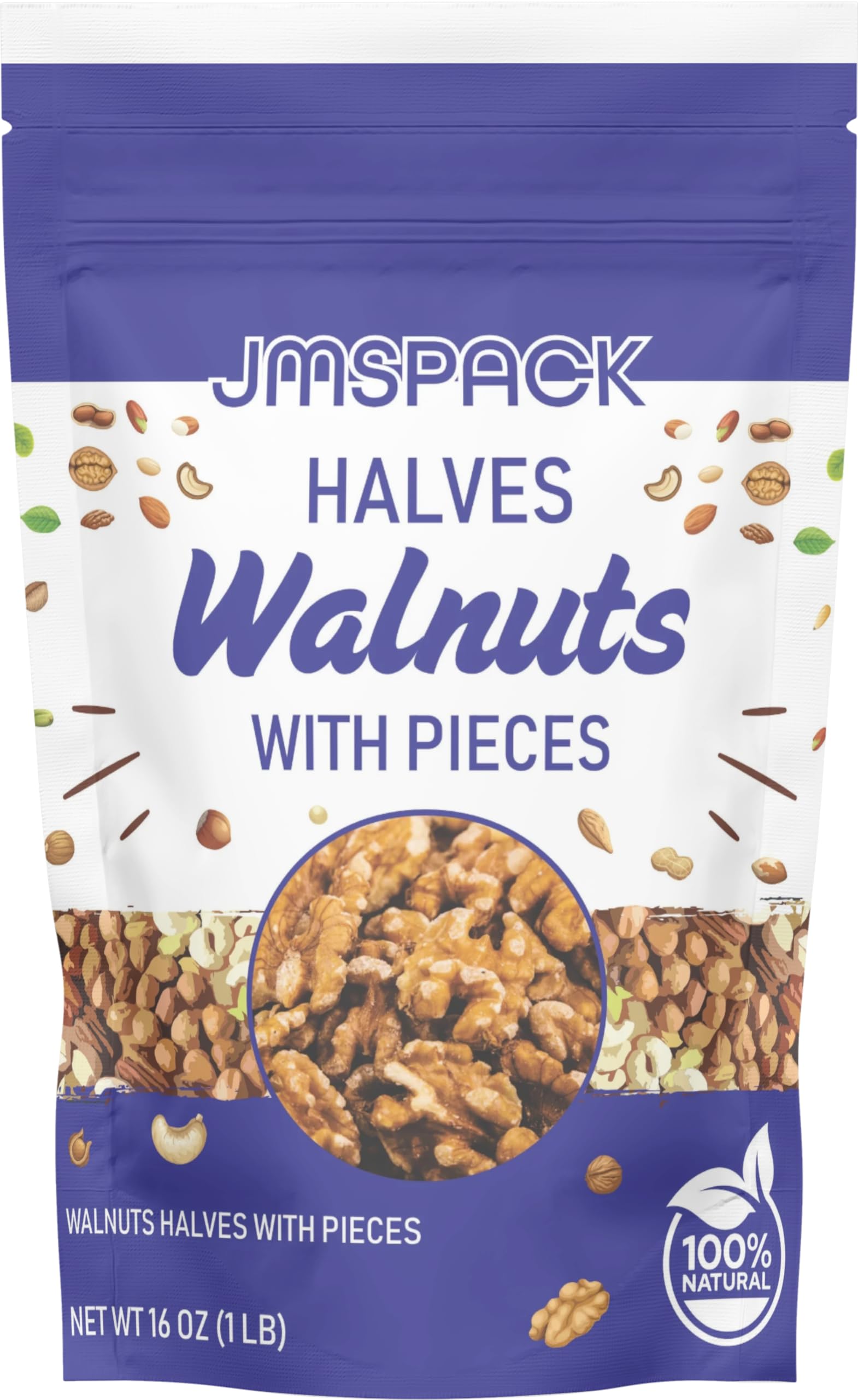JMSPACK - Walnuts Halves With Pieces, 16 Ounces (1 Lb)