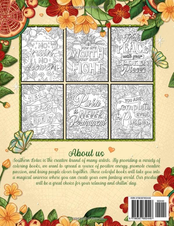 Healing Quotes Coloring Book: A Collection Of Mindfulness Affirmations And Inspirational Sayings, Therapy Gifts For Adults To Relaxation, Stress Relieving, Mind and Soul Repairing image 3