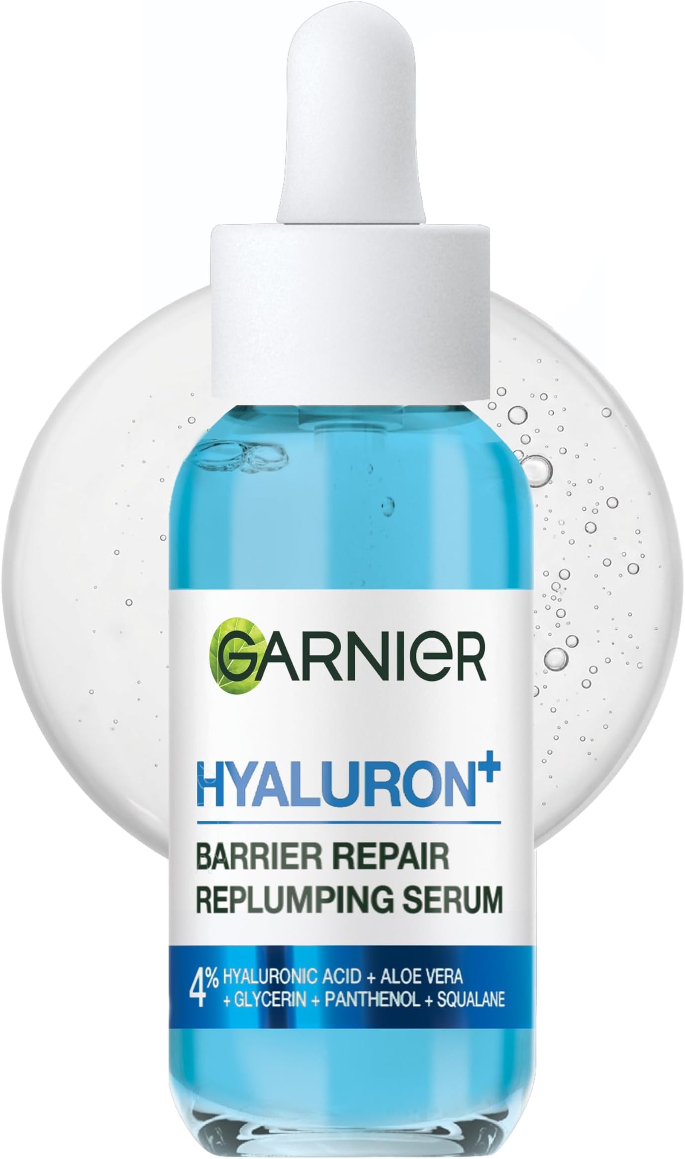 Garnier Hyaluronic Acid Serum, SkinActive Replumping & Hydrating Super Serum with 3% Hyaluronic Acid, Aloe Vera & Glycerin, Strengthens Skin Barrier, Cruelty Free & Vegan, 30ml