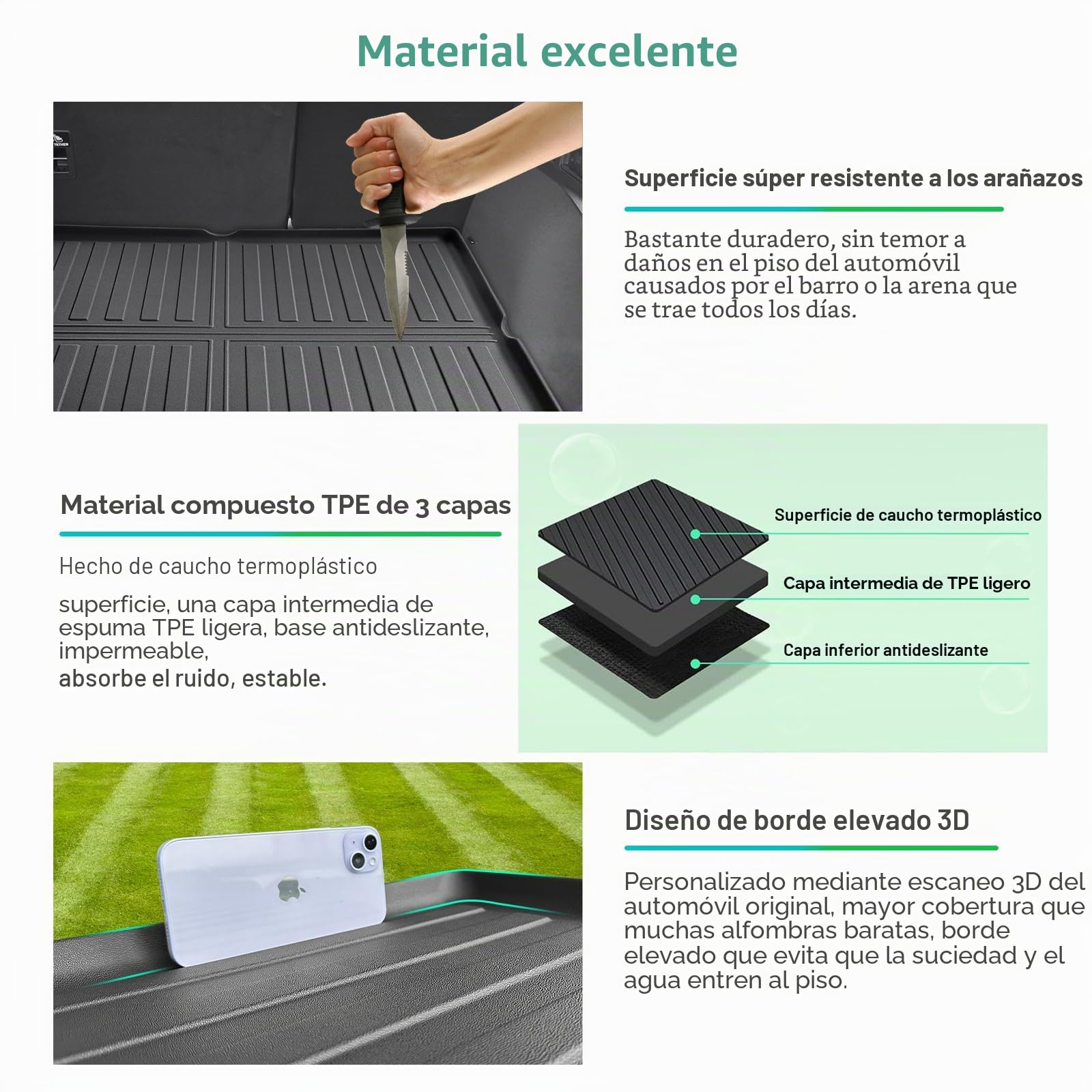 GAFAT Compatible con Ford Kugα 3 III ST Line X 2020-2024 2025 2026 Alfombrillas para Maletero, Fácil de Plegar, Kugα MK3 Hybird PHEV Alfombras Goma TPE Todo de Clima, Originale Escaneo 3D Borde Alto