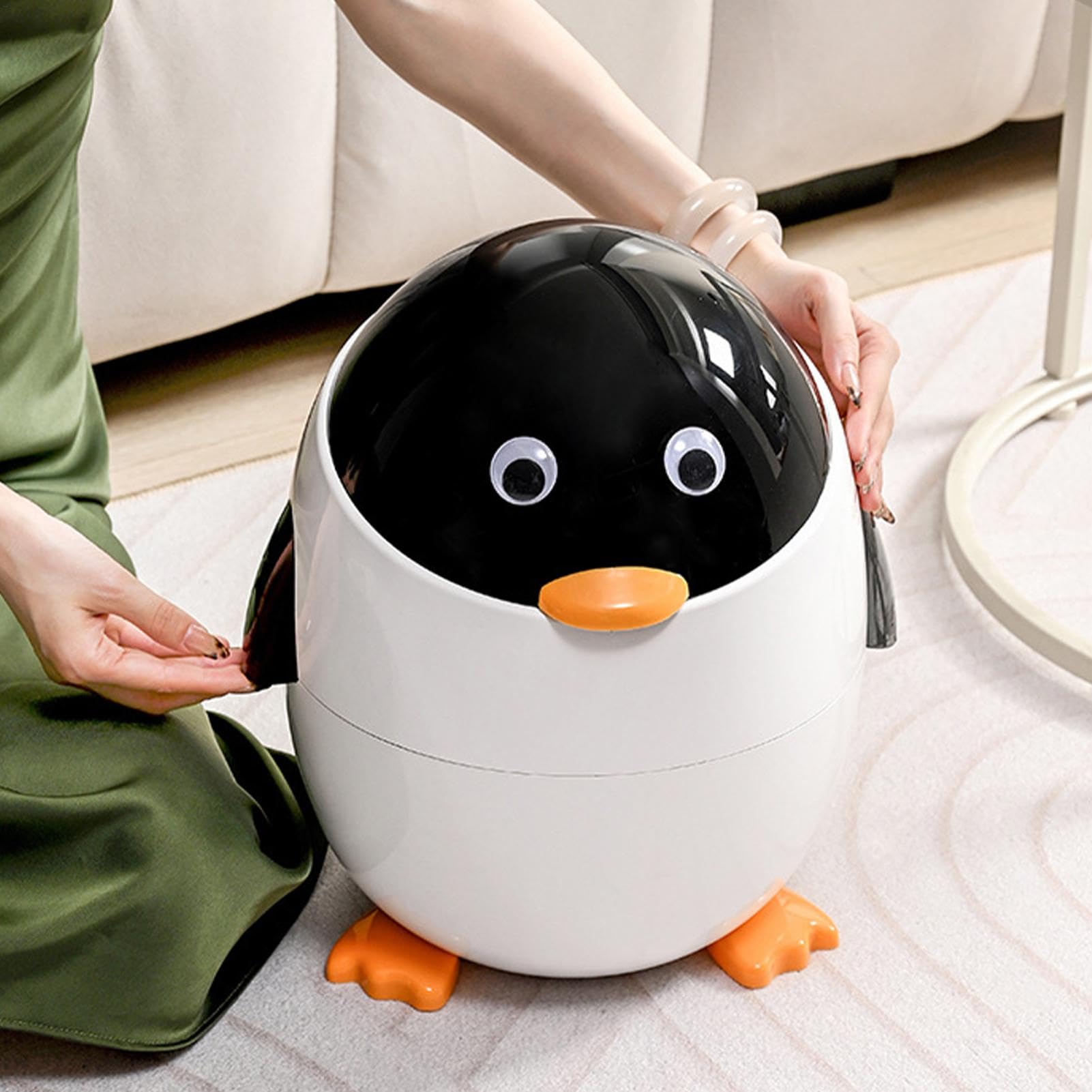Süßer Pinguin-Mülleimer mit Deckel für Untertische - Cartoon-Tier-Papierkorb für Kinderzimmer, Badezimmer, Büro und Wohnzimmer