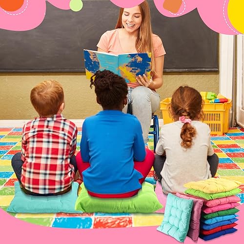 Miniatura 7 de Paquete de 30 cojines de suelo cuadrados para niños con lazos de 15.7 pulgadas de grosor, para meditación, sillas de cocina, para adultos, yoga,