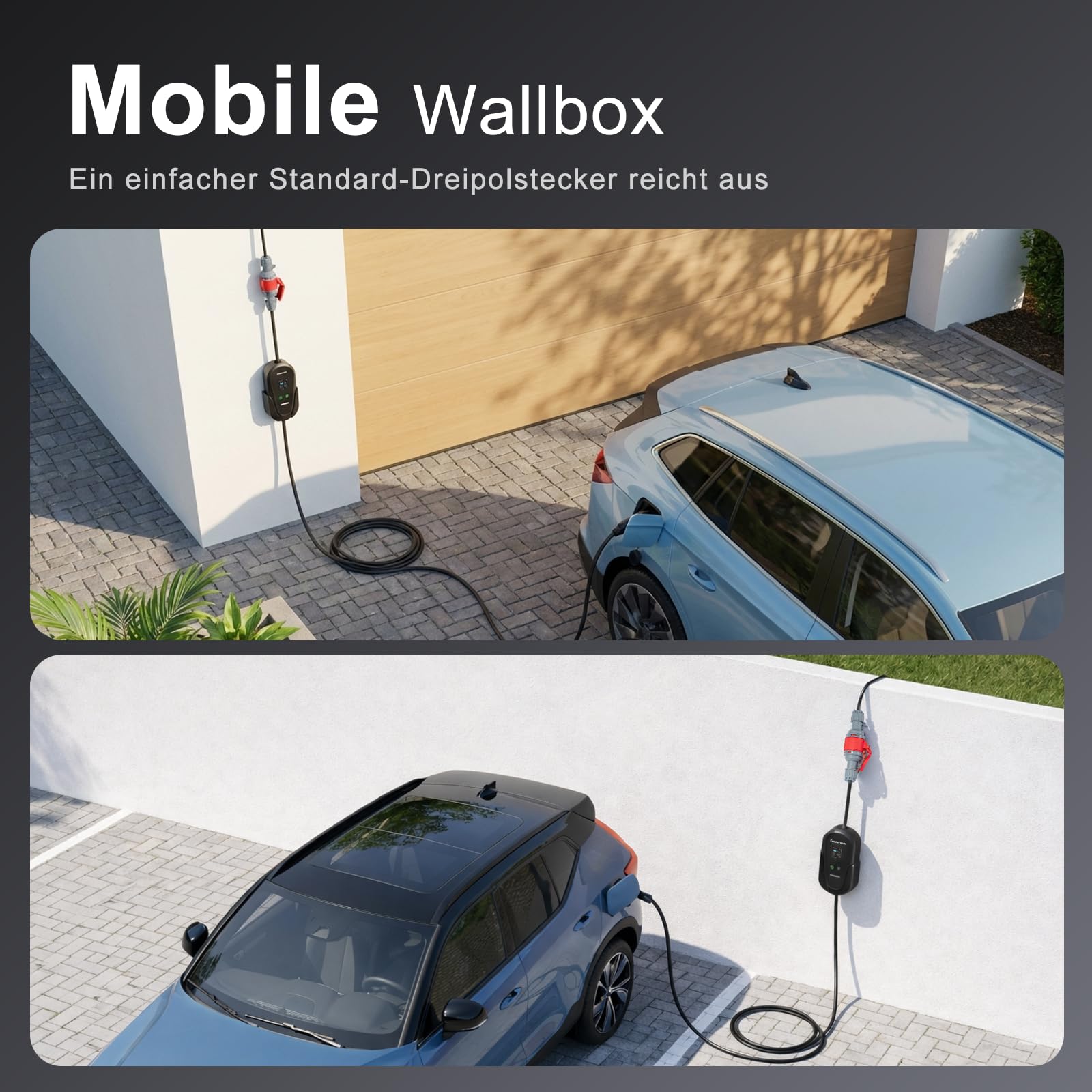 EV-Ladegerät, 3-poliger Stecker, 7 m (23 ft) Typ-2-Ladekabel, Wallbox 11 kW, [6/8/10/12/16 A] Ladekabel für Elektroautos, IP66, erweiterter Schutz, geeignet für Elektro- und Plug-in-Hybridfahrzeuge