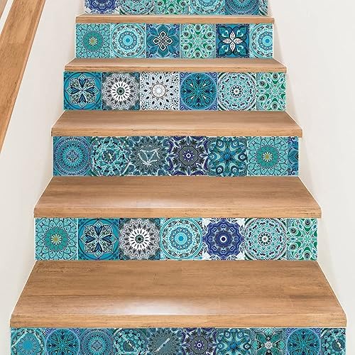 Miniatura 2 de IARTTOP 7.8 x 7.8 (16 piezas) Calcomanías de azulejos de salpicaduras de espalda marroquí, estilo mandala, calcomanías de escalera de estilo