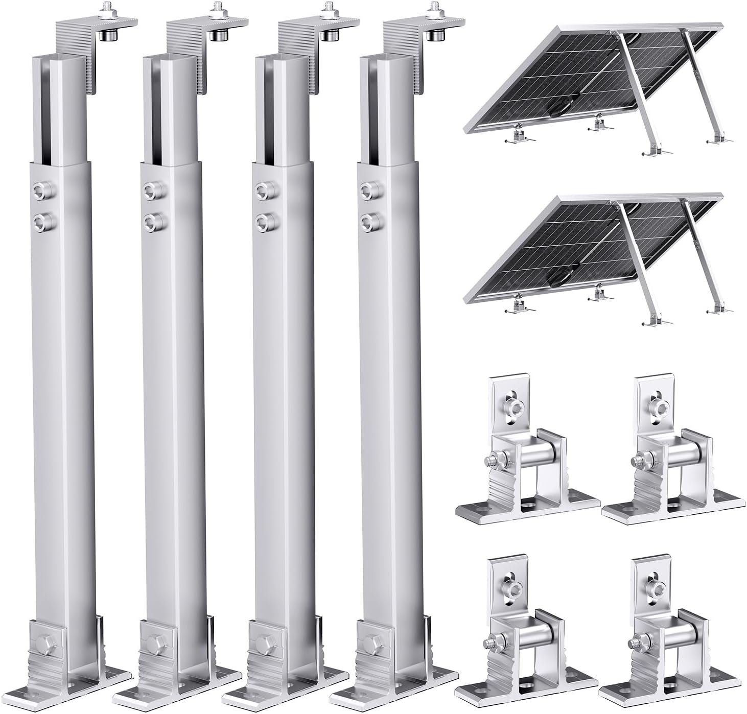 Adjustable Solar Panel Tilt Mount Brackets, Aluminum Alloy, 15°–30° Tilt, for 50–400W Solar Panels, Roof, RV, Boat, Flat Surface & Off-Grid Use (2 Sets)