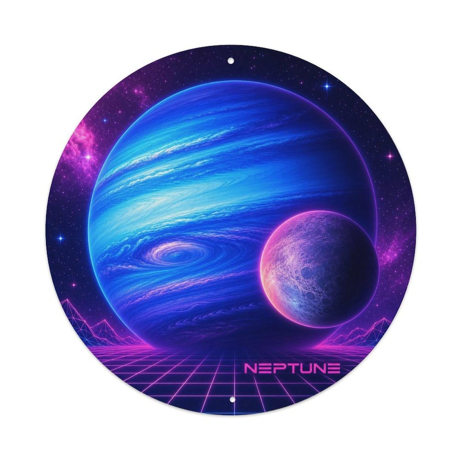 Solar System Space Exploration Neptune Ice Giant Metal Tin Sign Plaque Wall Decor for Cafe, Man Cave, Club Bar, Office, Home Garden Round Metal Poster 8x8Inch
