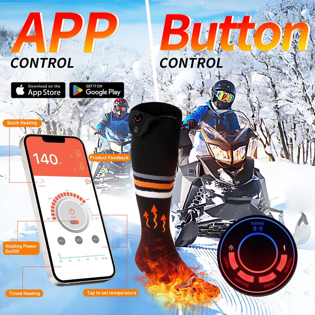 Heated Socks for Men/Women, 8000mAH Battery Operated Heated Socks Rechargeable with APP Control, Electric Socks Washable, Up to 10 Hours for Camping Fishing Cycling Skiing Skating Hiking