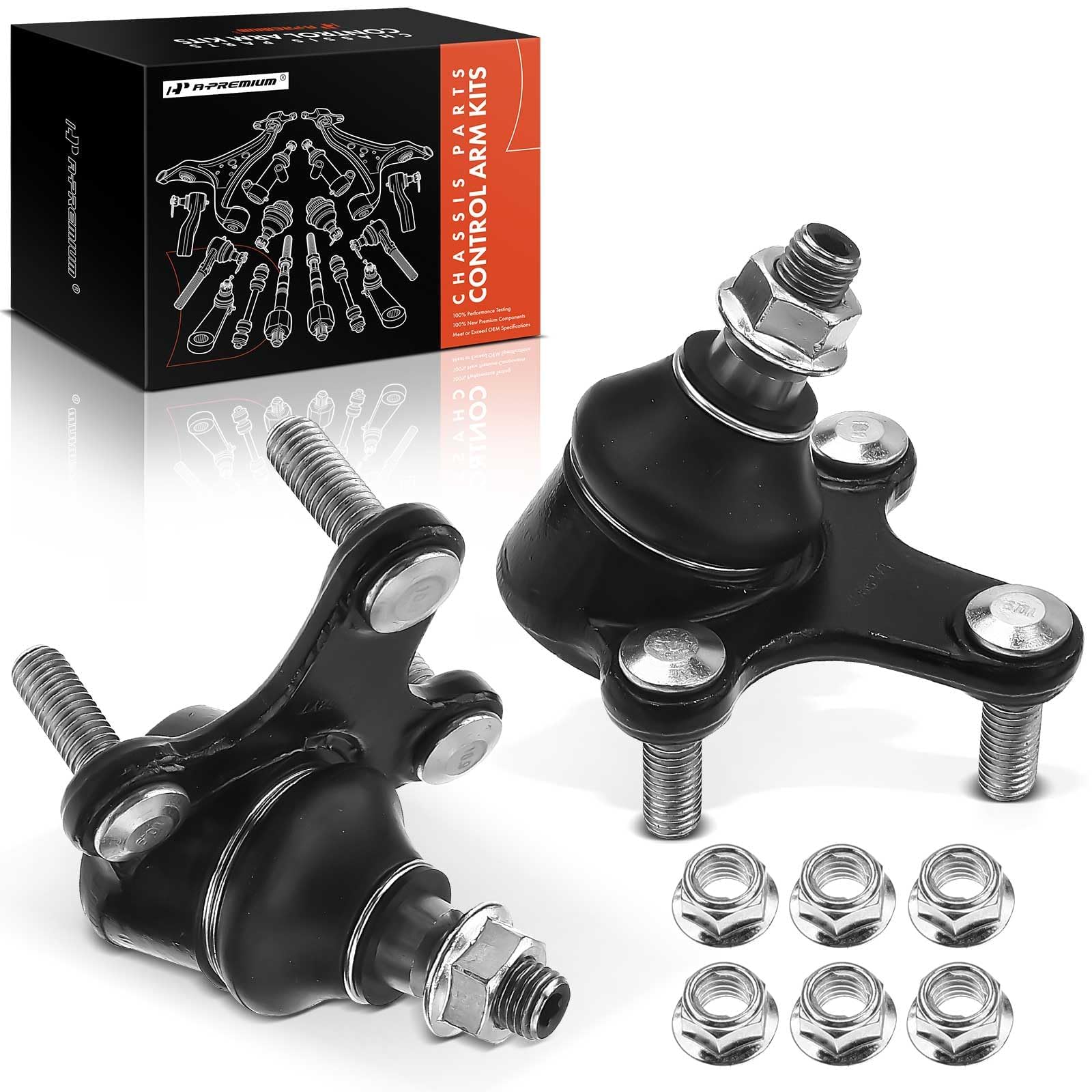 A-Premium 2 x Front Lower Ball Joint, Compatible with Volkswagen Jetta 05-18, Passat & Beetle 12-19, Golf 10-14, Golf R 12-13, Tiguan 09-17, Eos 07-16, GTI 06-14, Rabbit 06-09, Audi A3/Q3 (Quattro)