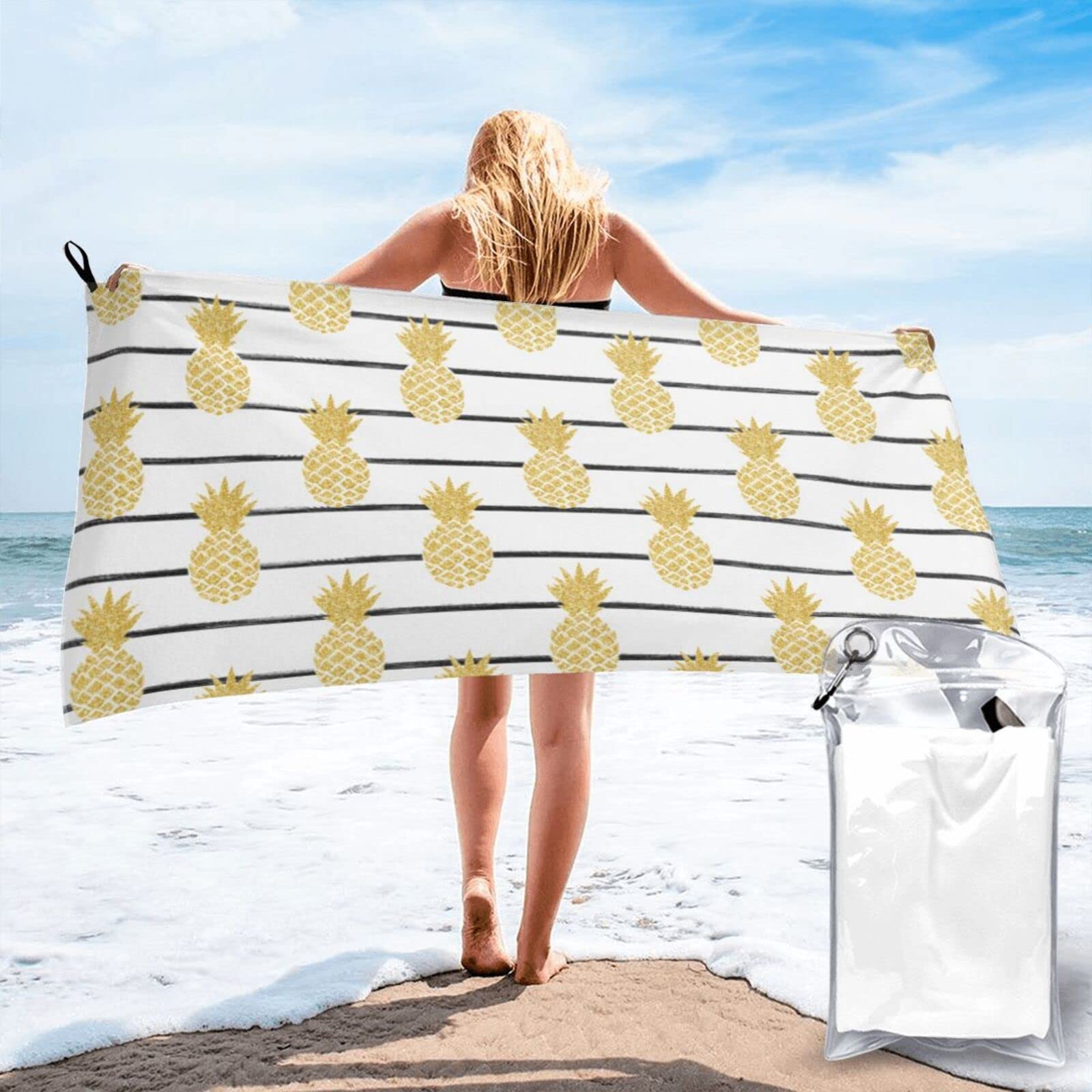 Lawenp Summer Pine Color of Gold Microfiber Beach Towel Adults Large Quick Drying Bath Towel Travel Towels with Pouch 31.5"x63"
