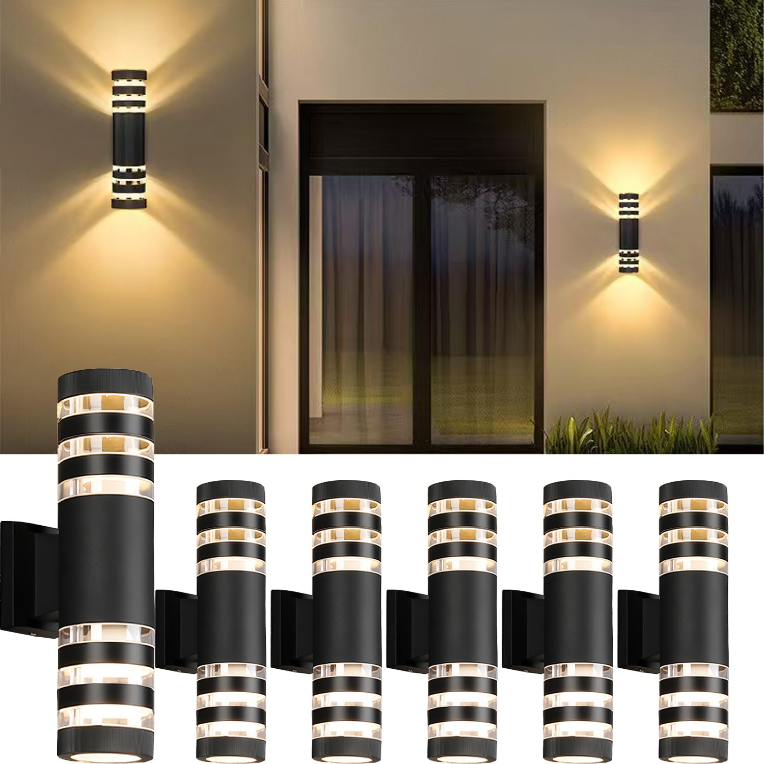 LED-Wandleuchten, zylinderförmig, 18 W, moderne Außenwandleuchte, 4000 K, weißes Aluminiumgehäuse, wasserdicht, IP65, LED-Außenleuchten, Wandhalterung für Haus, Terrasse, Garage, Garten, 38,1 cm, 6