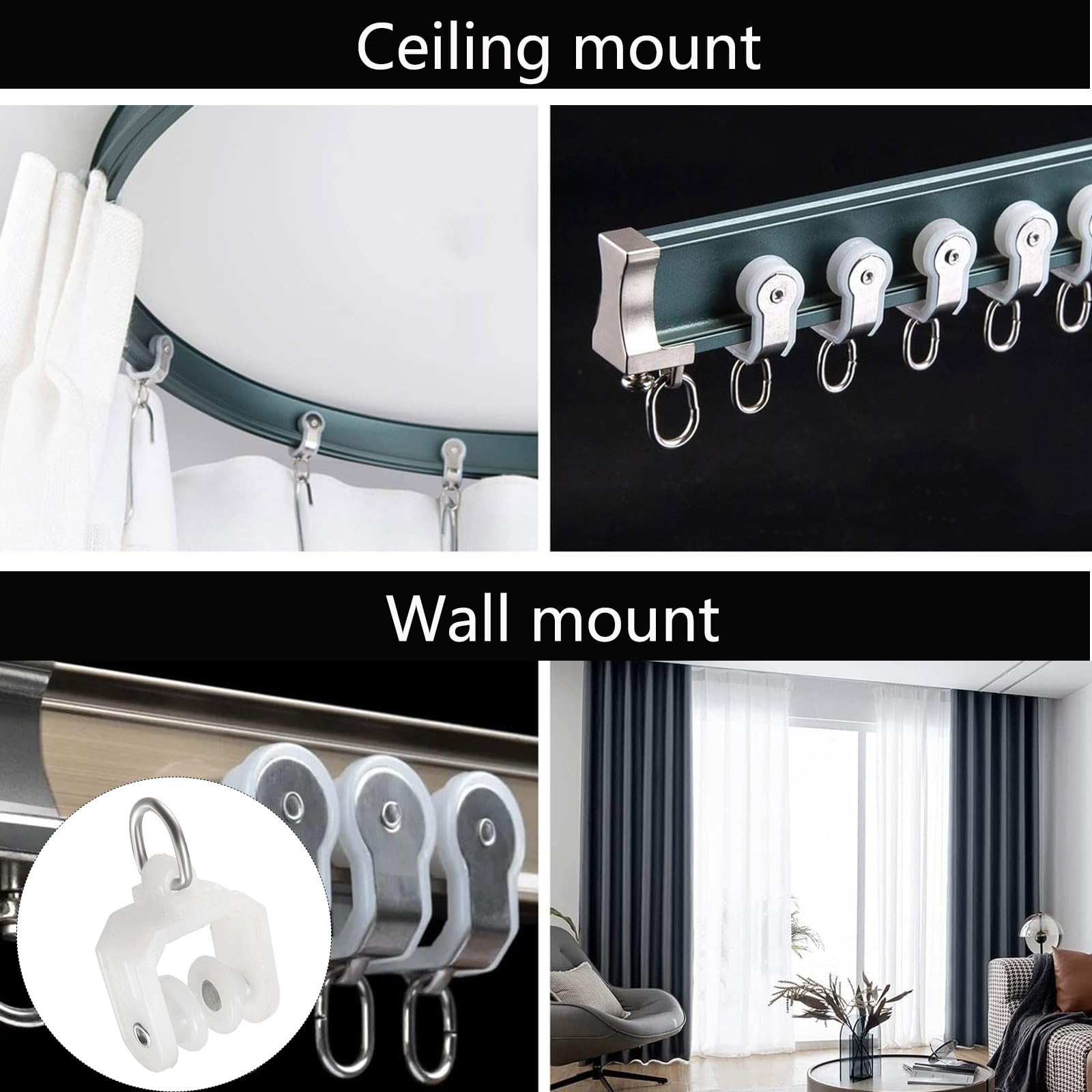 TA-VIGOR 10Pcs Curtain Track Rollers, Stainless Steel Twin Wheeled Curtain Rail Track Pulley - Image 4