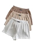 Women's Summer Shorts 3 Packs Elastic Waist Wide Leg Casual Cotton Shorts Sets