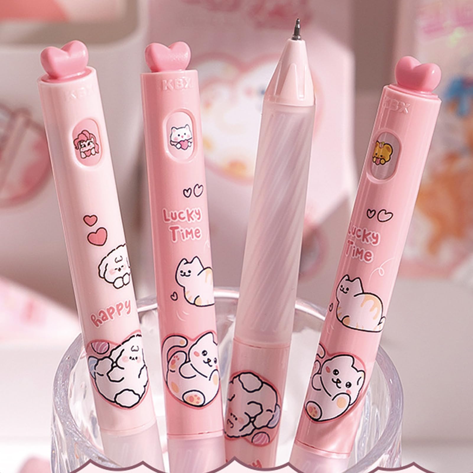 MOZXIRZ Śliczne skręcane długopisy różowe długopisy żelowe, 0,5 mm, czarny atrament, gładkie pisanie, długopis żelowy, kawaii, kreskówka, dla kobiet, dziewcząt, chłopców, mężczyzn, biurowe przybory