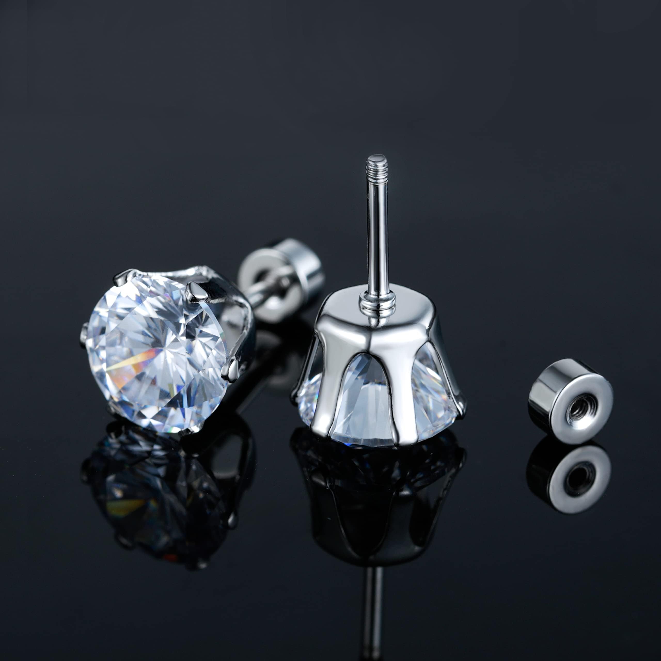 Aretes de tuerca de acero inoxidable con circonita cúbica, hipoalergénicos para mujeres y hombres, aretes de tuerca de titanio 316L sin níquel, modernos y elegantes, Circonita cúbica, Circonia 6