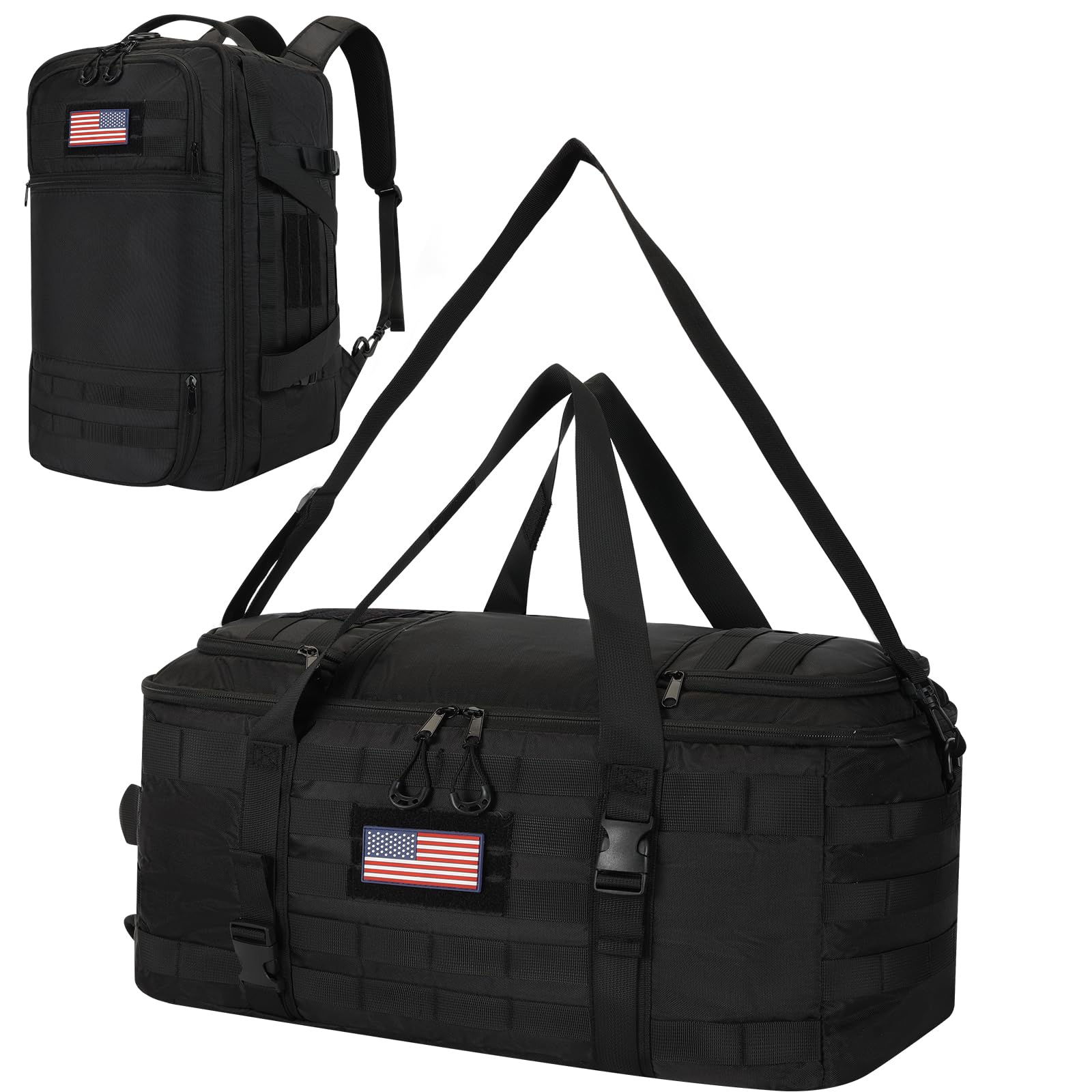 Tactical Gym Bag for Men 40L Tactical Duffel Bag Backpack Gym Bag Large with MOLLE Water Resistant 600D Degree Full Opening Powerlifting for Travel Crossfit Football (Black)