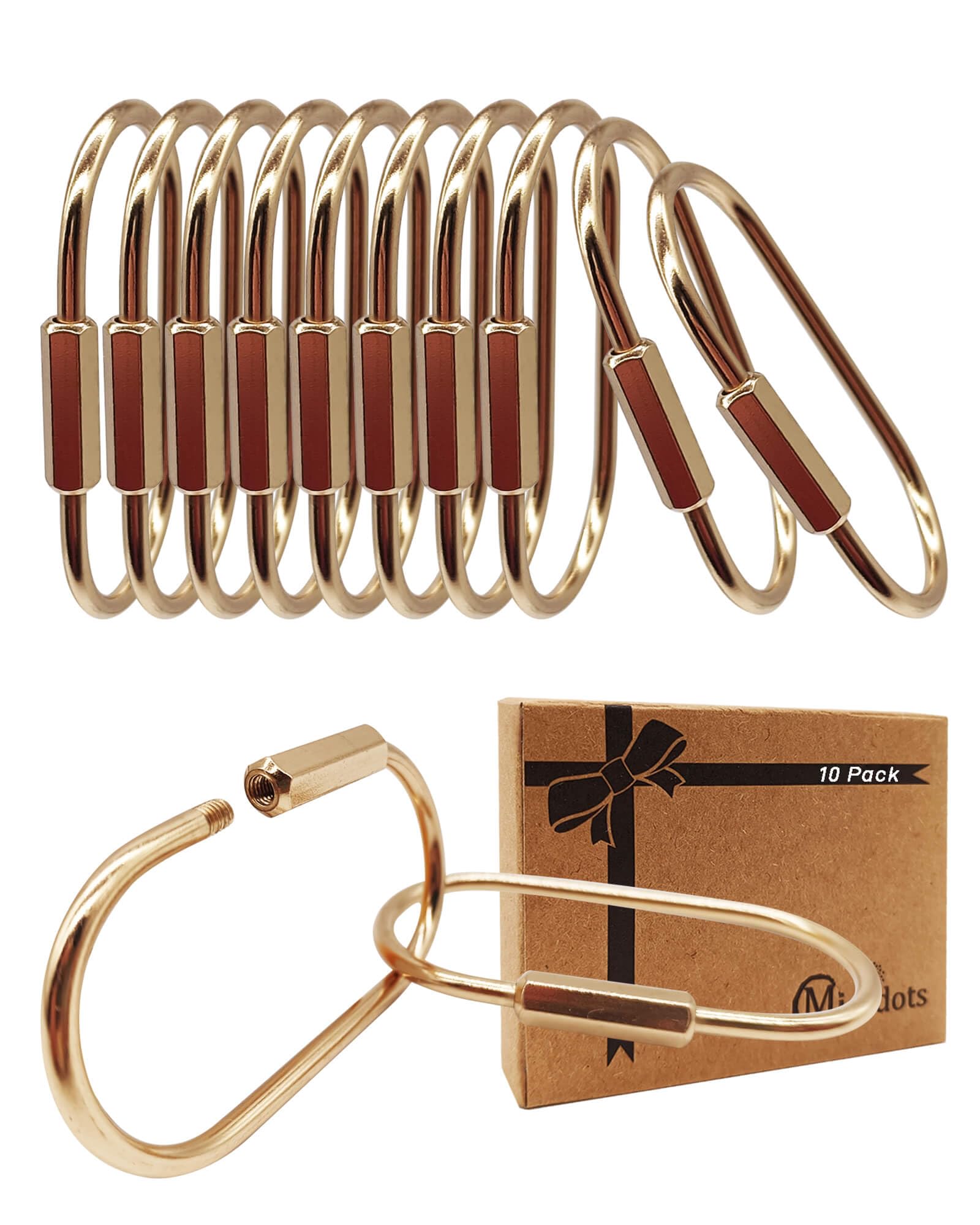 Migrdots Brass Gold Carabiner Clip for Keys - Loose Leaf Binder Rings, Screw Lock Keychain and Carabiner Clip with Lock for Backpacks, Luggage Tags,