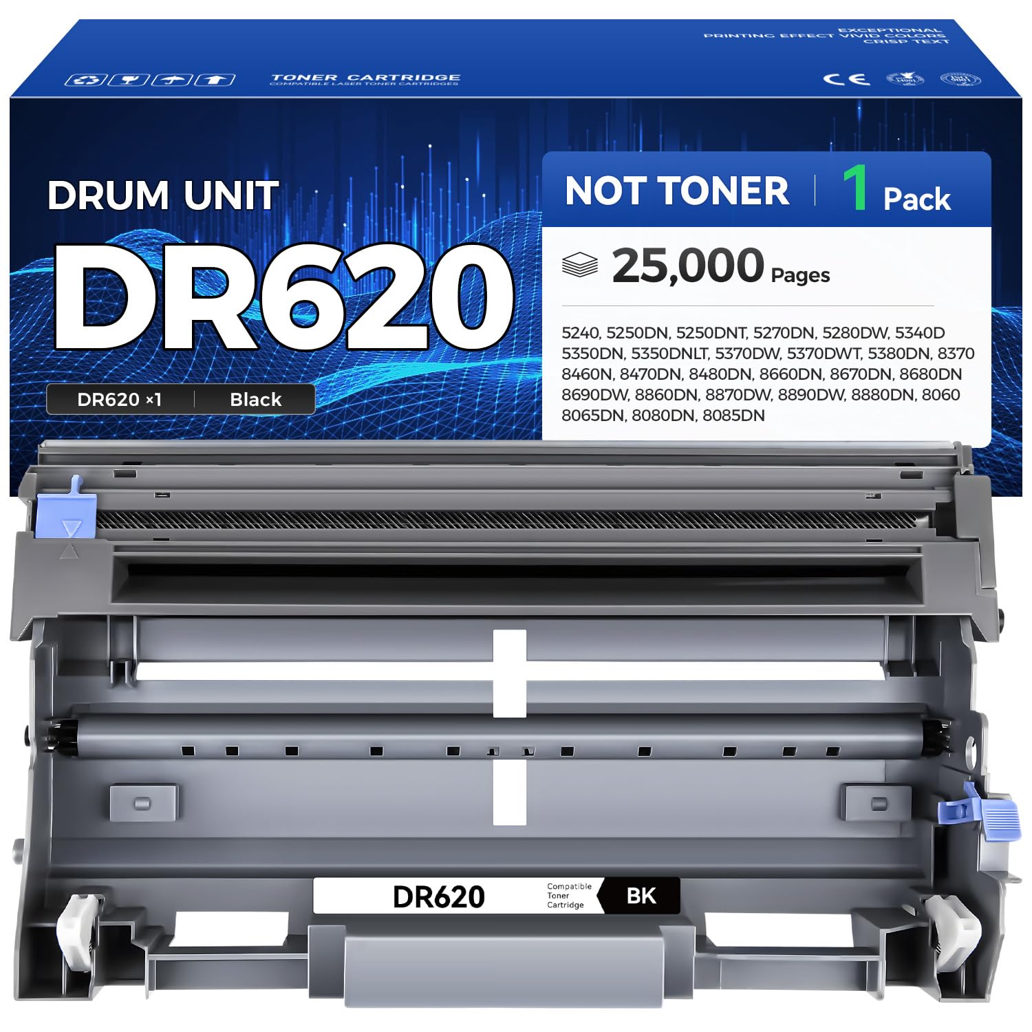 DR620 Drum Unit 1 Pack (Not Toner) Replacement for Brother DR-520 DR-620 Imaging Drum Kit Compatible with HL-5340D 5370DW 5370DWT 5380DN DCP-8060 8080DN 8085DN MFC-8480DN 8680DN 8690DW 8890DW Printer