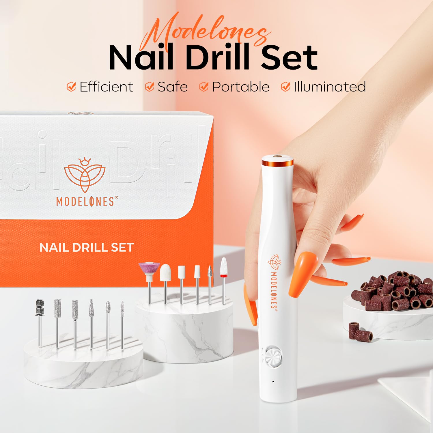 modelones Nagelfräser Kabellos, 13 in 1 Fräser für Gelnägel 25000 u/Min, Maniküre und Pediküre Set, LED Licht, Nagelfeile für Gelnägel- Acrylnägel- Nagelformen- Entfernen von Hornhaut Maniküre Set
