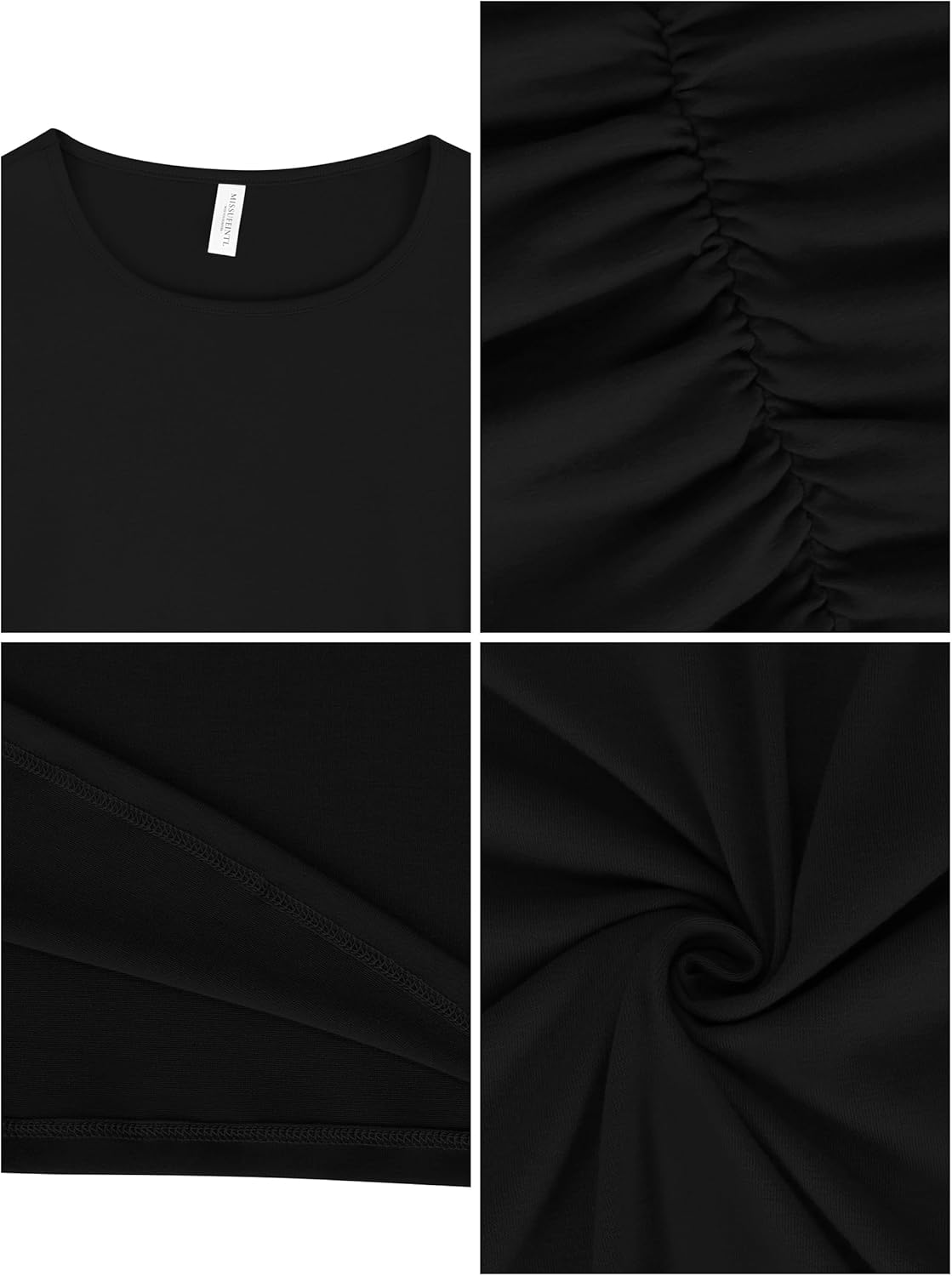 Missufe Women's Long Sleeve Slim Ruched Bodycon Dress 2025 Trendy Fall Casual Round Neck Sheath Knee Length Outfits Clothes - Image 6