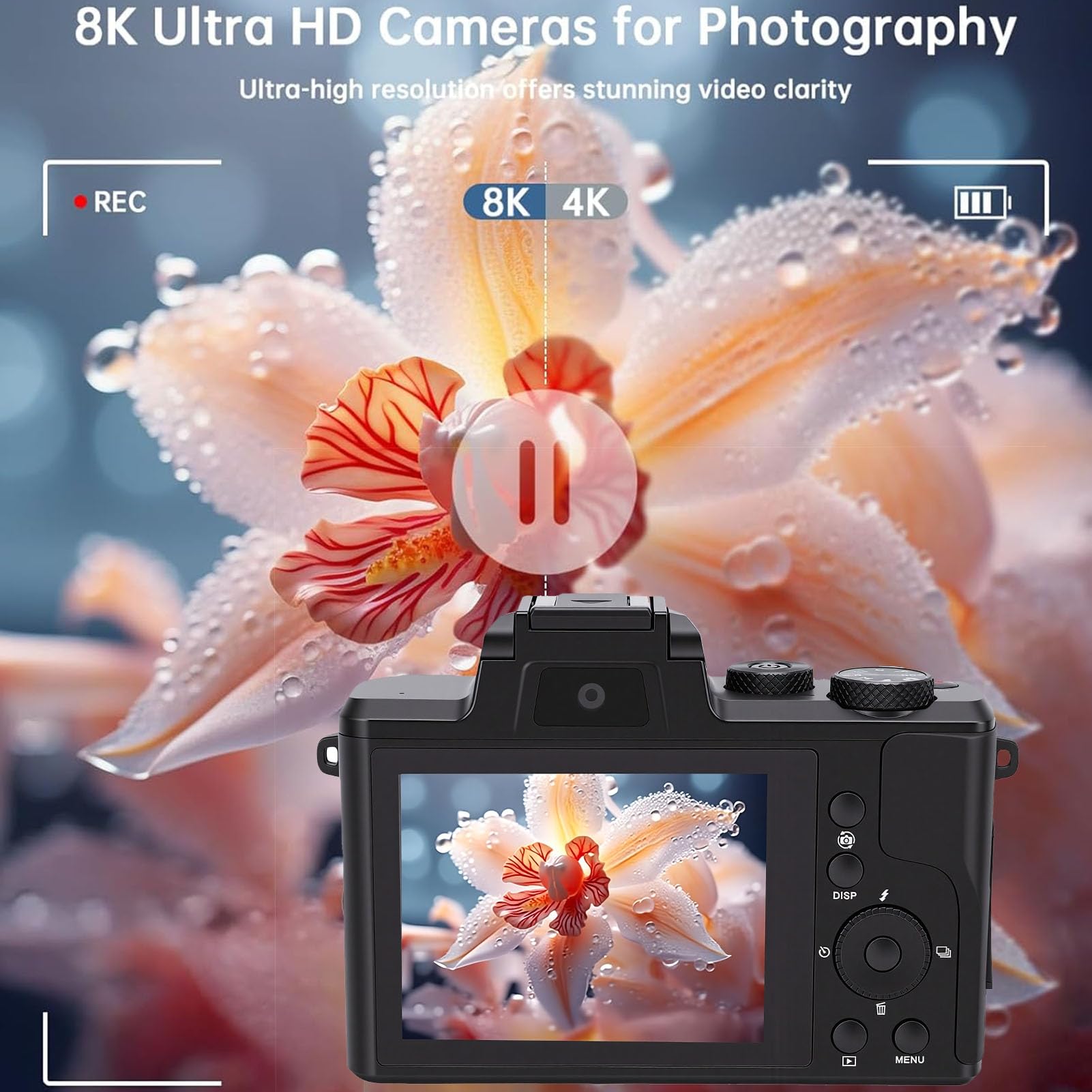 VBESTLIFE Cámara Digital 8K, Lente Dual de 88MP Pantalla Táctil de 3,2 Pulgadas WiFi Zoom Digital 16X, con Estabilización de 6 Ejes, para Vlogging y Fotografía