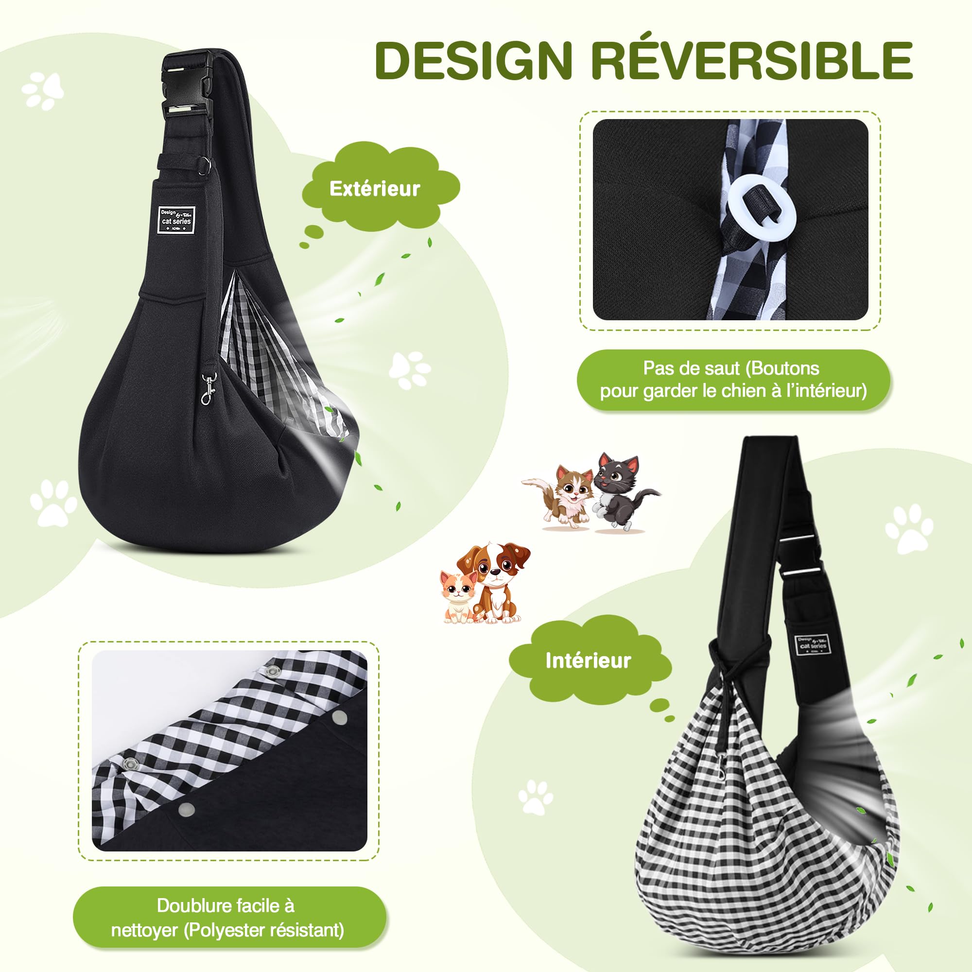 ALLSOPETS Sac de Transport pour Chien et Chat Réglable Sac à Bandoulière Mains Libres pour Petit Animal de Compagnie Sacs pour Animaux de Compagnie pour Chat Petit Chien (Noir Charbon)