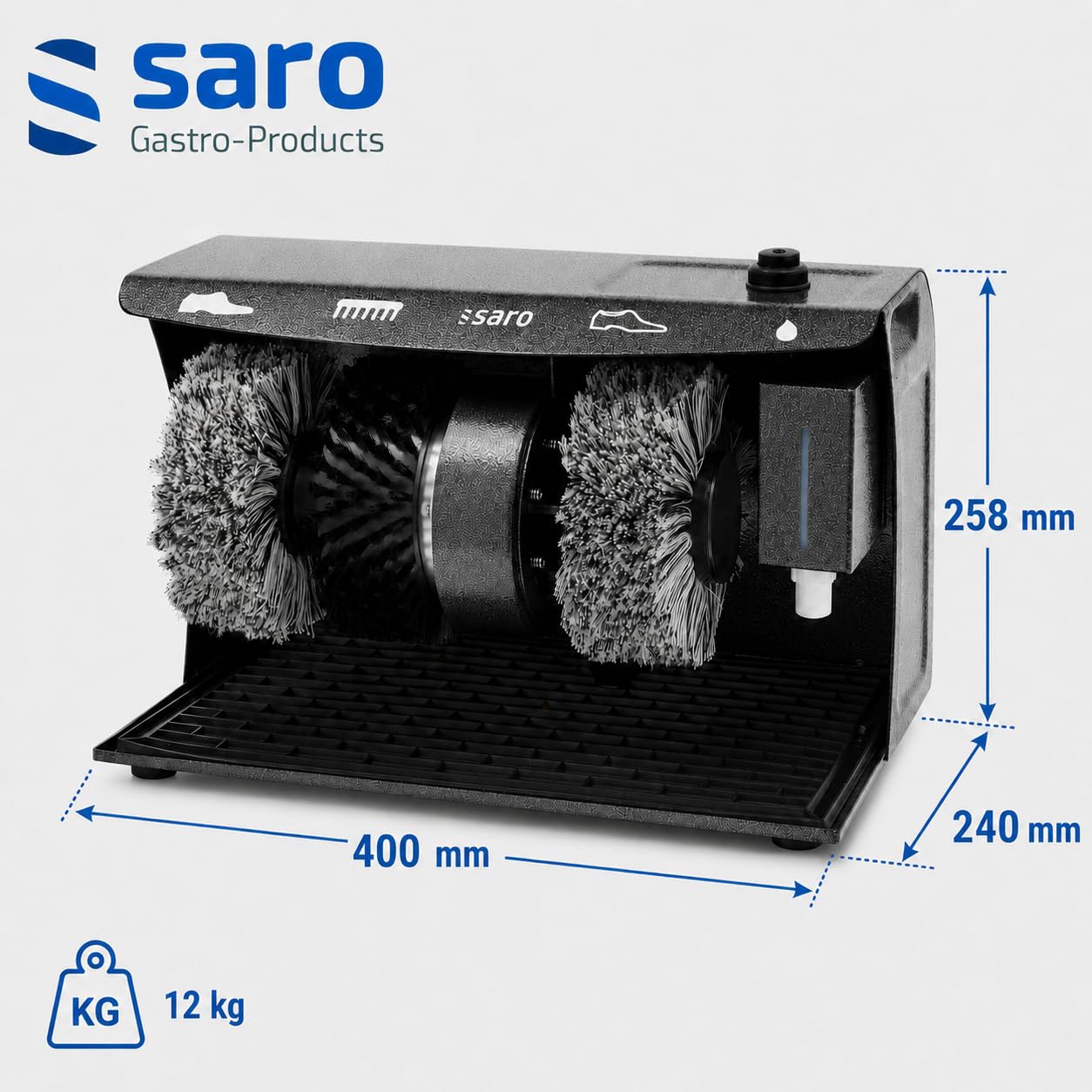SARO ESP 006 Limpiabotas, 2 cepillos para pulir y cepillo para limpiar, interruptor de pedal, dispensador de crema para zapatos, color antracita