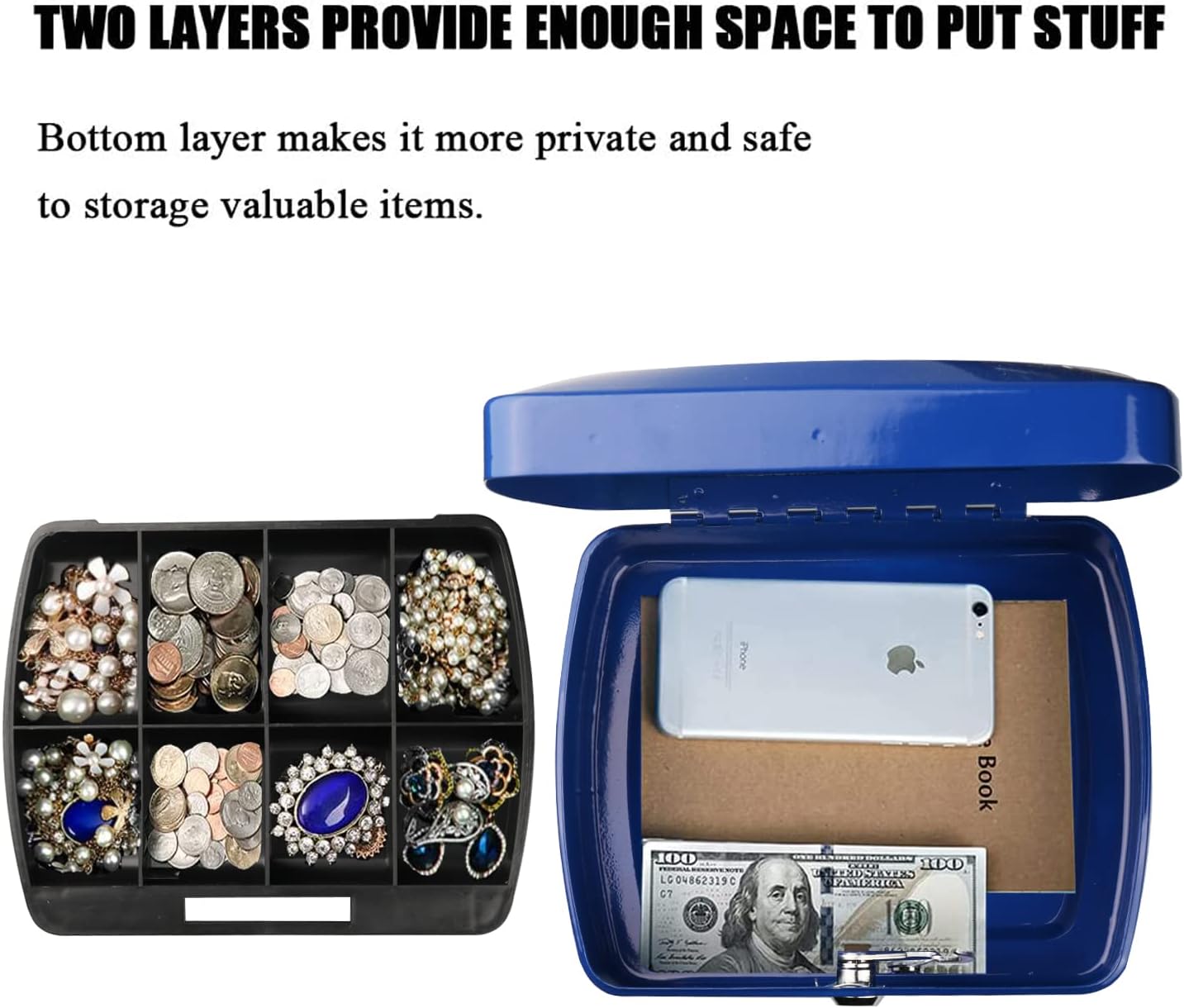 Portable Cash Box Safe with Removable Coin Compartment Tray – Locked ...