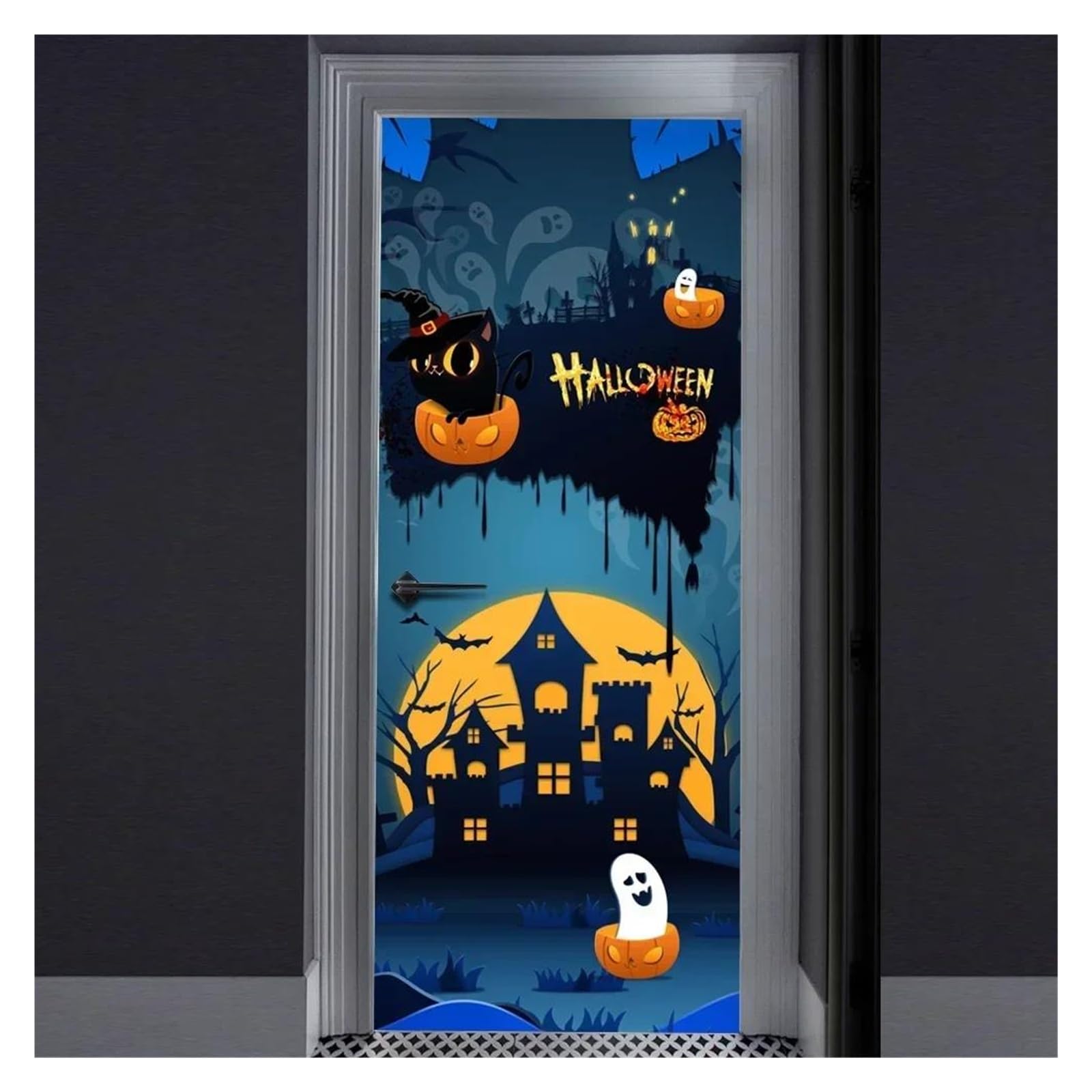 Décor de nuit effrayante Halloween en sticker mural fantôme 3D pour masquer une paroi