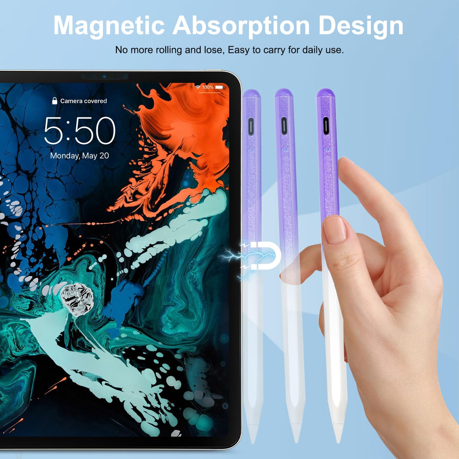 Lápiz capacitivo para iPad Apple: carga rápida para iPad Pencil Apple Pen con sensibilidad de inclinación de rechazo de palma - Bolígrafo para iPad 10/9/8/7/6, iPad Pro de 12.9 pulgadas/11 pulgadas/13