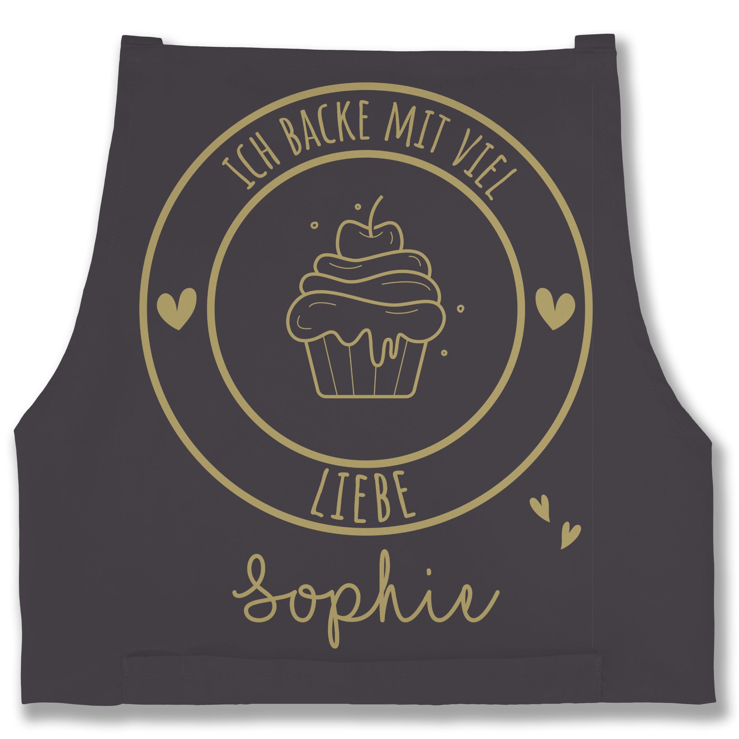 Geschenk mit Namen personalisiert by Shirtracer - Schürze - Backschürze - Ich backe mit viel Liebe I Geschenk Hobbybäcker I Geschenk Backen