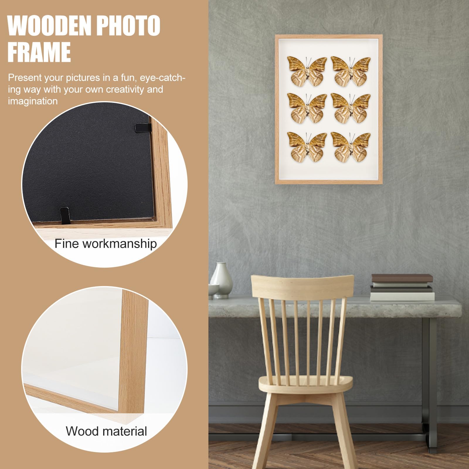 ifundom Marco de Fotos de Escritorio A3 de Madera Beige para Pared y Mesa