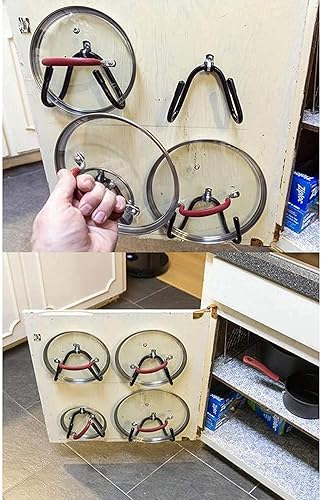 Miniatura 4 de Pmsanzay Organizador de tapa de sartén para puerta de gabinete, juego de 4, estante para tapa de olla de montaje en pared, sin arañazos