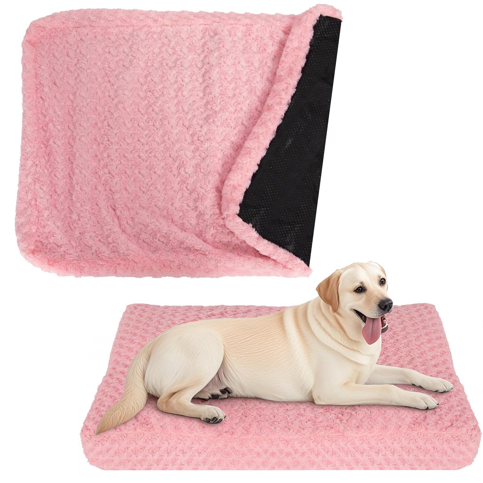 Faux Fur Dog Bed Covers – Ultra Soft Rose Velvet, Removable &amp; Washable, Cozy &amp; Durable,Large Pet Bed Cover Only (No Filling) – Gray, (Rose Velvet Pink, 44" L x 32" W x 4.5" Th)
