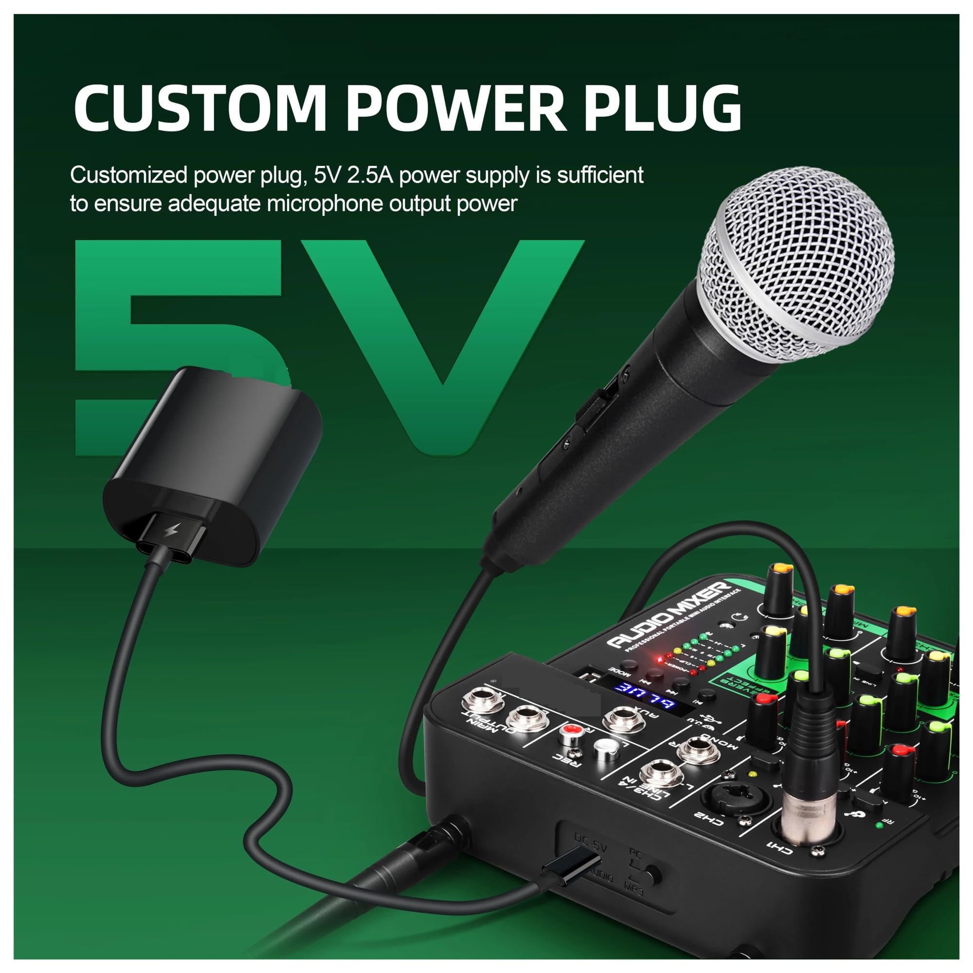 4 Kanäle Audio Mixer UHF Mikrofon Audio Interface Mischpult Bluetooth Record PC Delay Repaeat Effekt