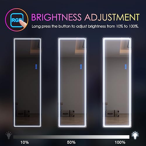 Miniatura 4 de LVSOMT Espejo LED RGB de 63 x 18 pulgadas, espejo de pie completo con luces, espejo de pie y montaje en pared, espejo iluminado de cuerpo completo,