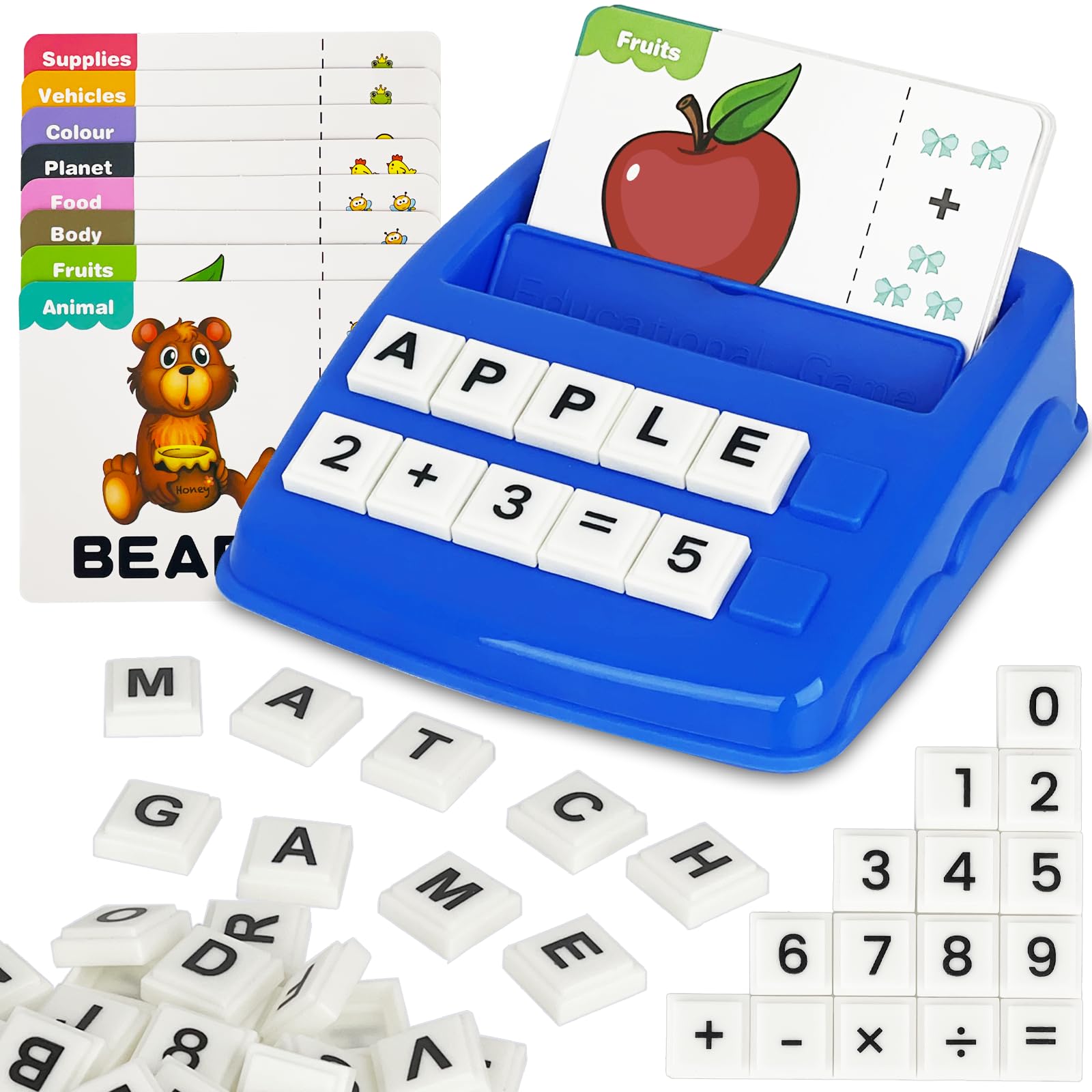 Matching Letter Game, Alphabet Spelling Games for Kids Ages 3-5, 2 in 1 Math Number Words Puzzle Montessori Tool Early Learning Educational Gift Toys