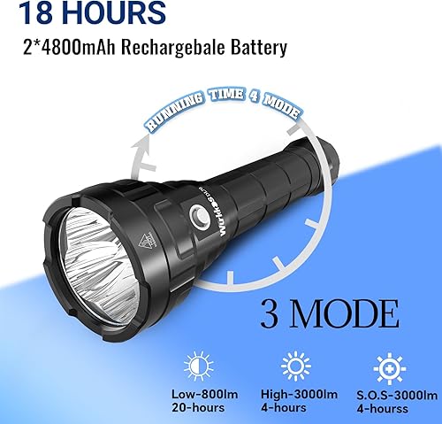 Miniatura 6 de Wurrkos DL70 - Luz de buceo, 13000 lúmenes, luz de buceo súper brillante con 4 luces LED de buceo, linterna de buceo impermeable IPX8 de 328 pies,