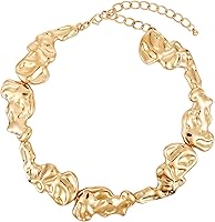 Xyulaan Gold Chunky Choker Necklace for Women - Irregular Punk Design, 14 Inch Zinc Metal Statement Collarbone Chain