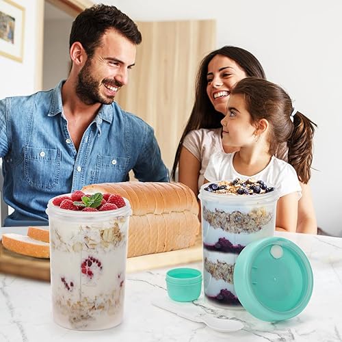 Miniatura 6 de Noamus Paquete de 3 vasos para ensalada, vaso portátil de cereales de 26 onzas con tapas y tenedor, recipiente de yogur para parfait con aderezo