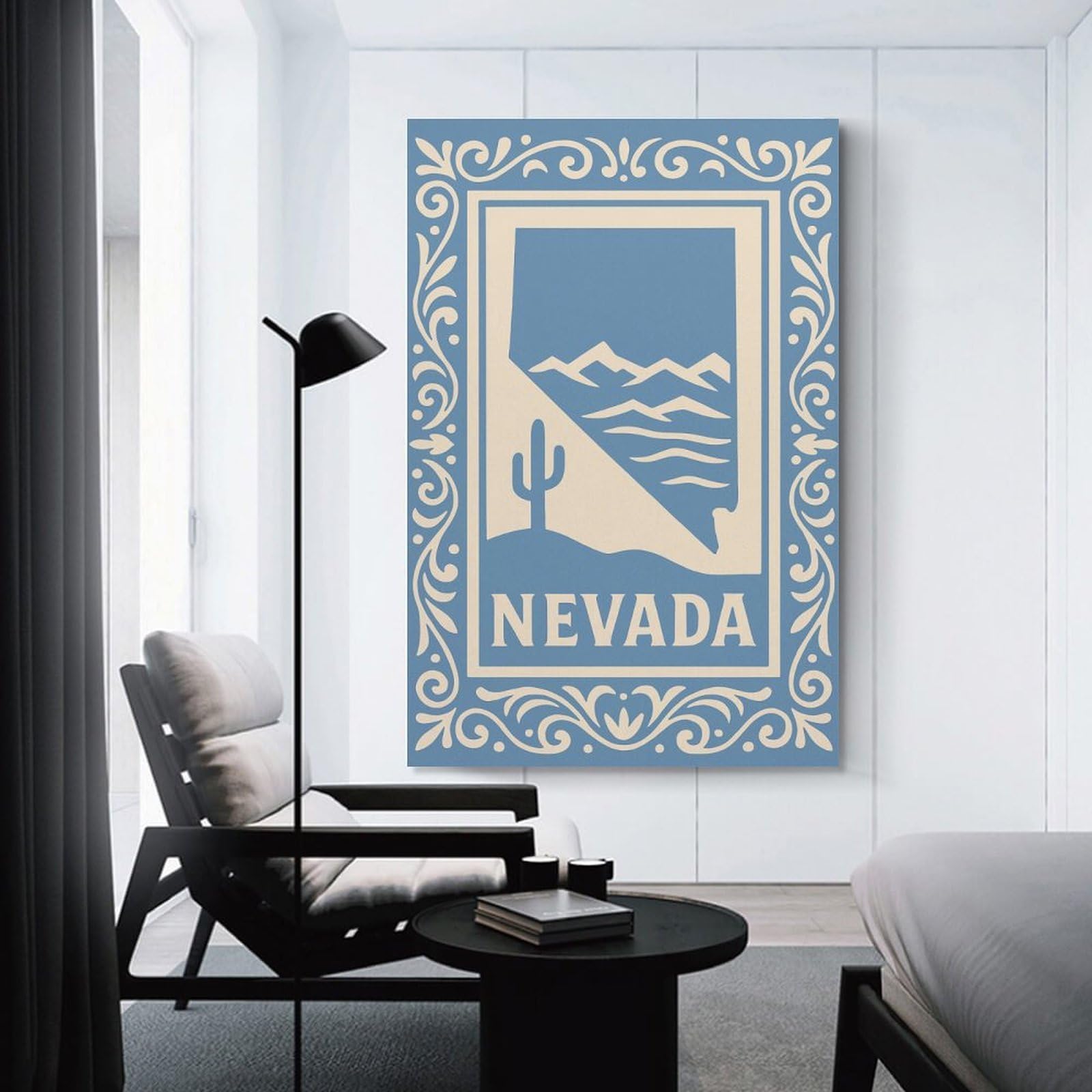 Junmoney Nevada State Silhouette with Desert Landscape Home Decor Wall Art 20x30inch(50x75cm), for Restful Interiors, Bedrooms Or Small Rooms, A Warm Accent for Relaxed Interiors