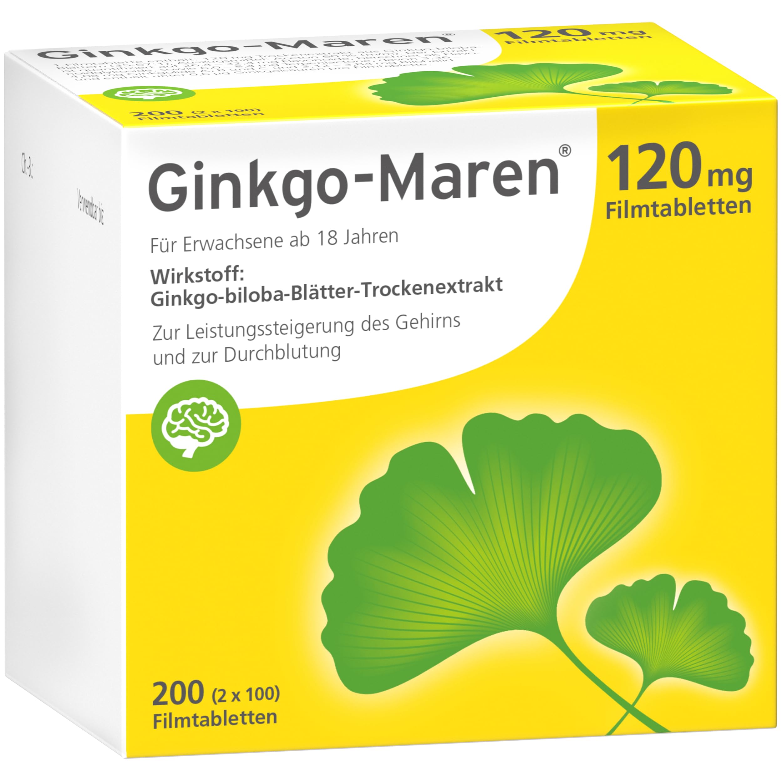 120mg Tabletten: Hochdosierter Ginkgo biloba Extrakt zur Unterstützung von Gedächtnis & Konzentration, Pflanzliches Arzneimittel zur Förderung der Durchblutung im Gehirn, 200 Stück