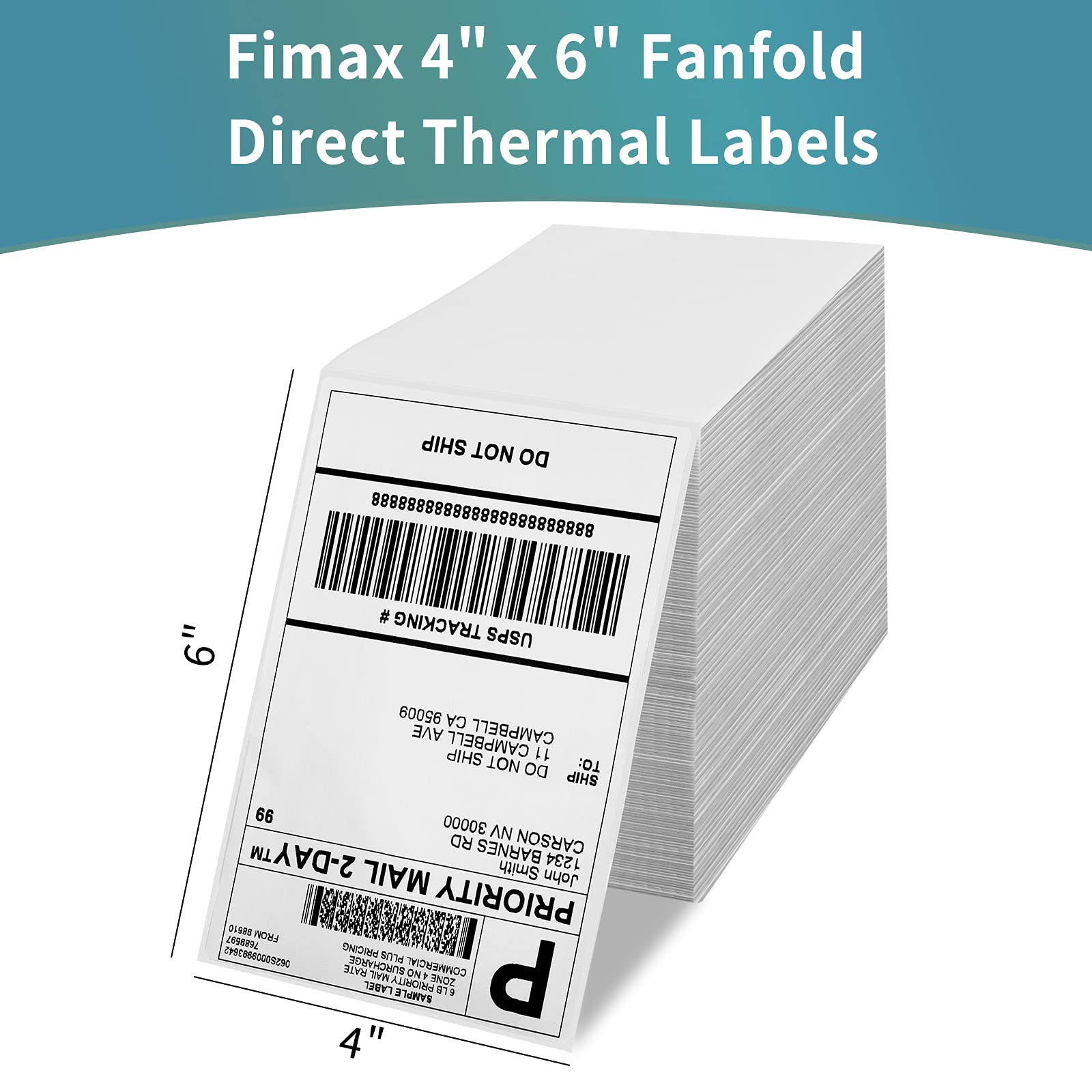 Fimax 4 x 6 Fan-fold Direct Thermal Labels, Total 1000pcs (2 Stacks x 500 Labels) pulgadas DHL Dispositivos de etiquetado extra grandes Etiquetas térmicas