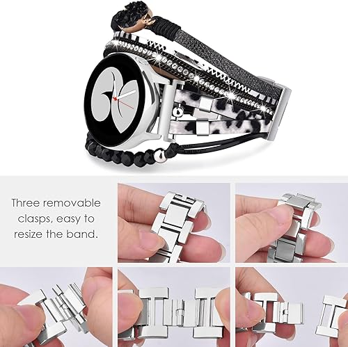 Miniatura 3 de Correas bohemias con cuentas para Samsung Galaxy 456active2 de 1.575 in y 1.732 in, correas de cuero para reloj Samsung Galaxy Watch 64 Classic