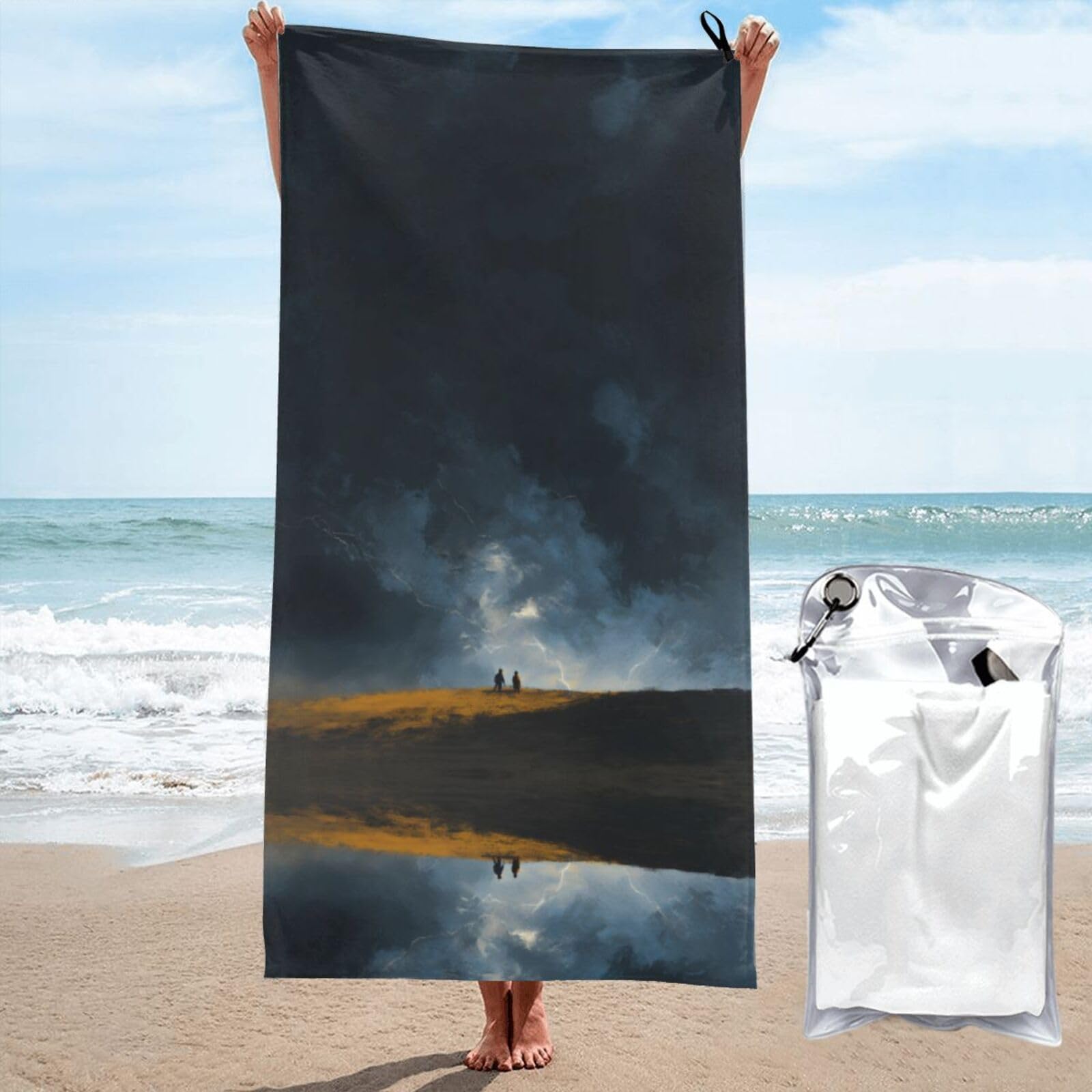 ESNAIUVCD Storm Print Beach Towel, Microfibre Sauna Towel, Quick-Drying Fitness Towel, Lightweight And Thin Portable Sauna Towel