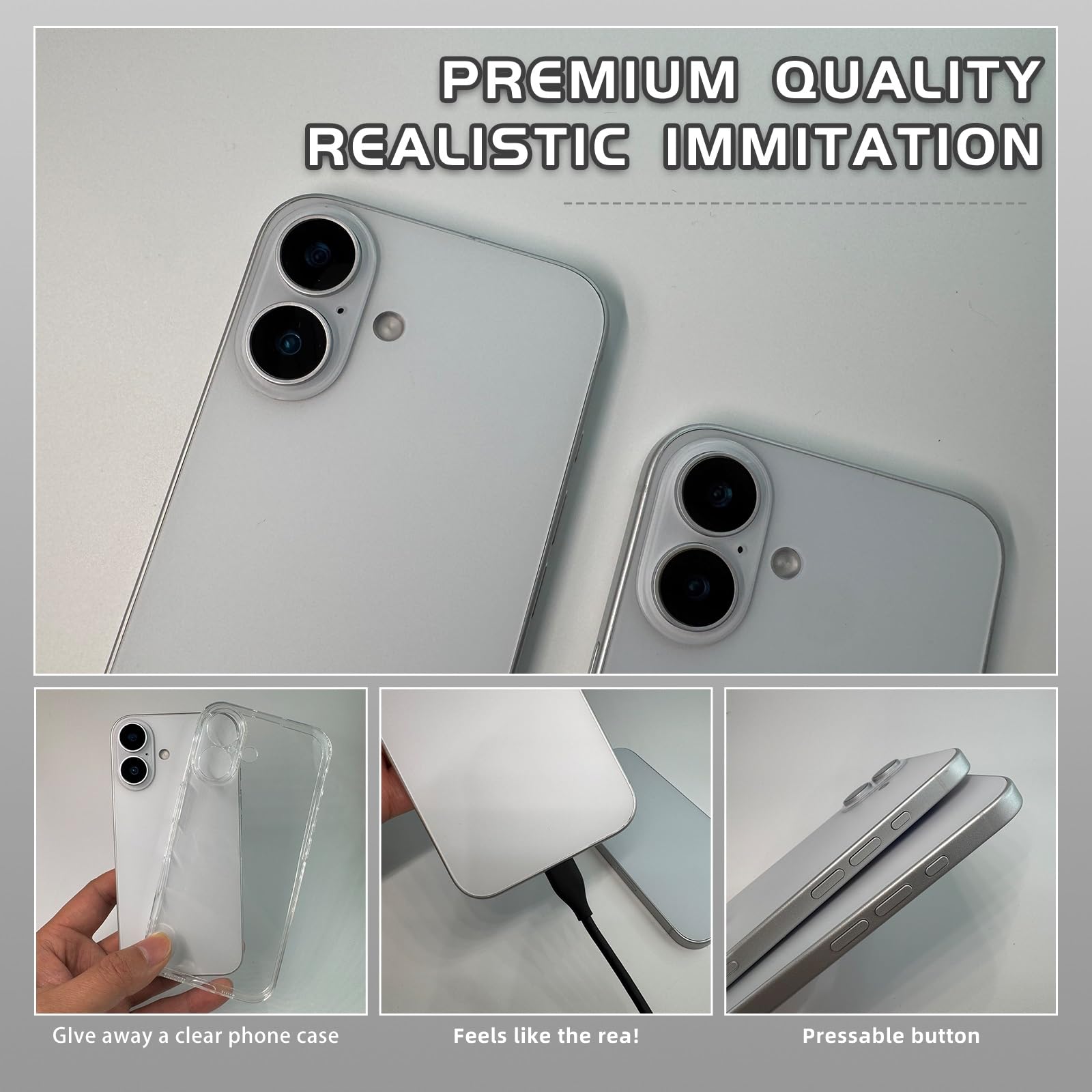 Fake Phone Pro Max16, blanco, pantalla negra, no funciona, juego de niños, teléfono de pantalla, aleación de aluminio y plástico ABS, compatible con iPhone 16 3